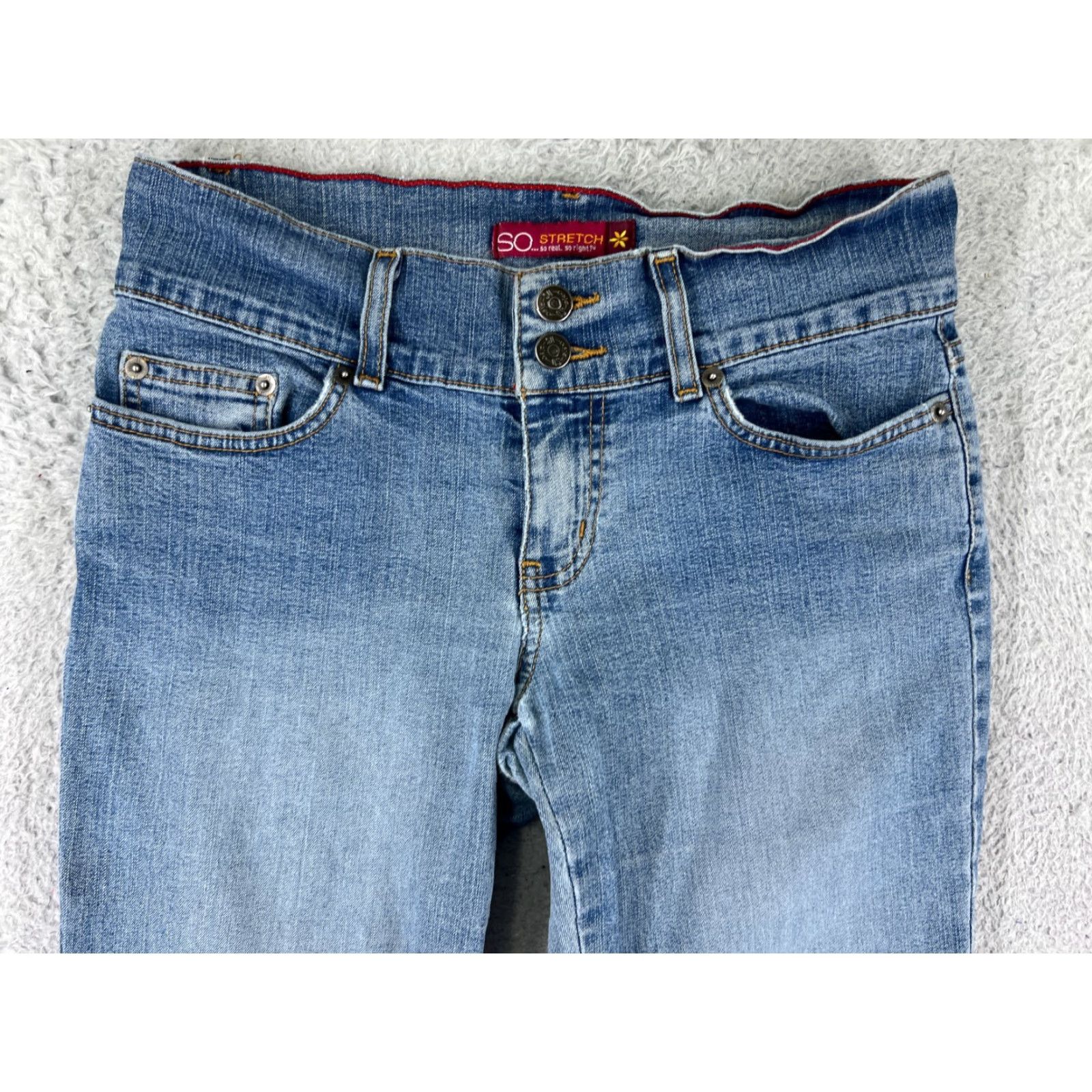 Vintage SO Jeans Women 5 Blue Denim Flared Low Rise Light Wash Cotton Blend Size 27" / US 4 / IT 40 - 7 Thumbnail
