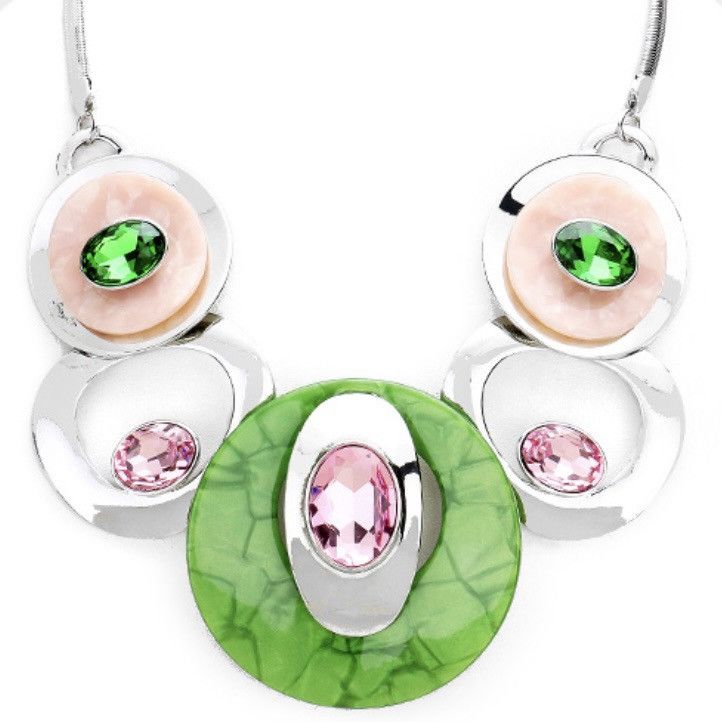 Other Silver, Green, Peach & Pink Graduating Statement Necklace Size ONE SIZE - 3 Thumbnail