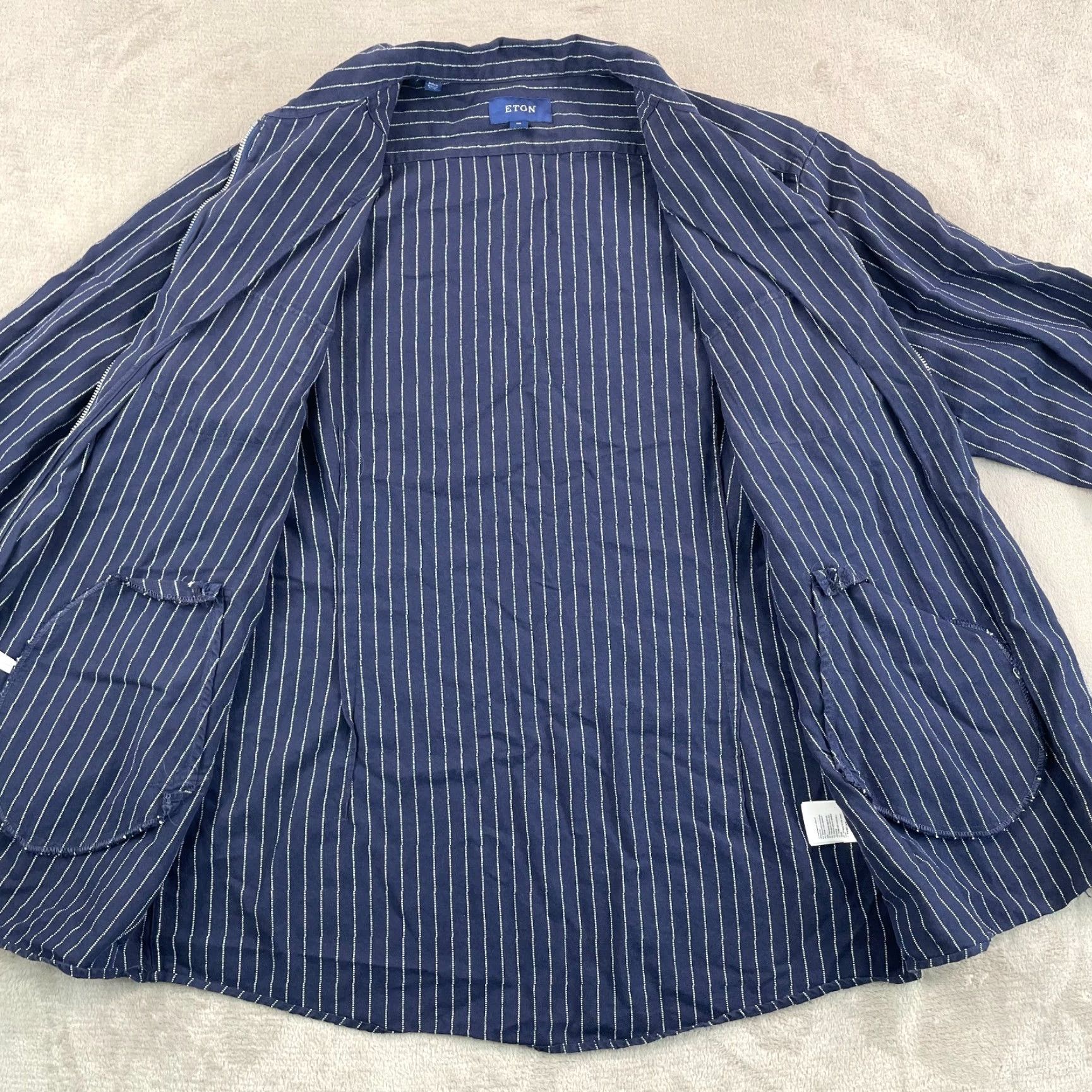 Eton VINTAGE ETON Overshirt Shirt Jacket Zip Up Men 2XL Blue Pinstripe Linen Blend Designer Size US XXL / EU 58 / 5 - 6 Thumbnail