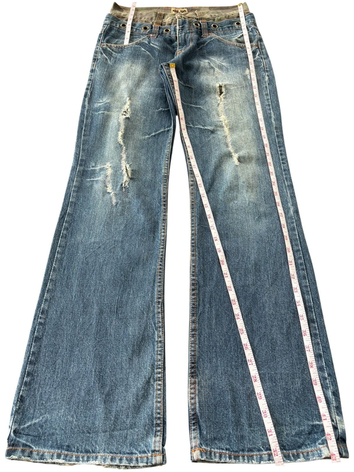 Yasuyuki Ishii Vintage Japan Nylaus Double Waist Faded Distress Flare Jeans Size US 30 / EU 46 - 7 Thumbnail