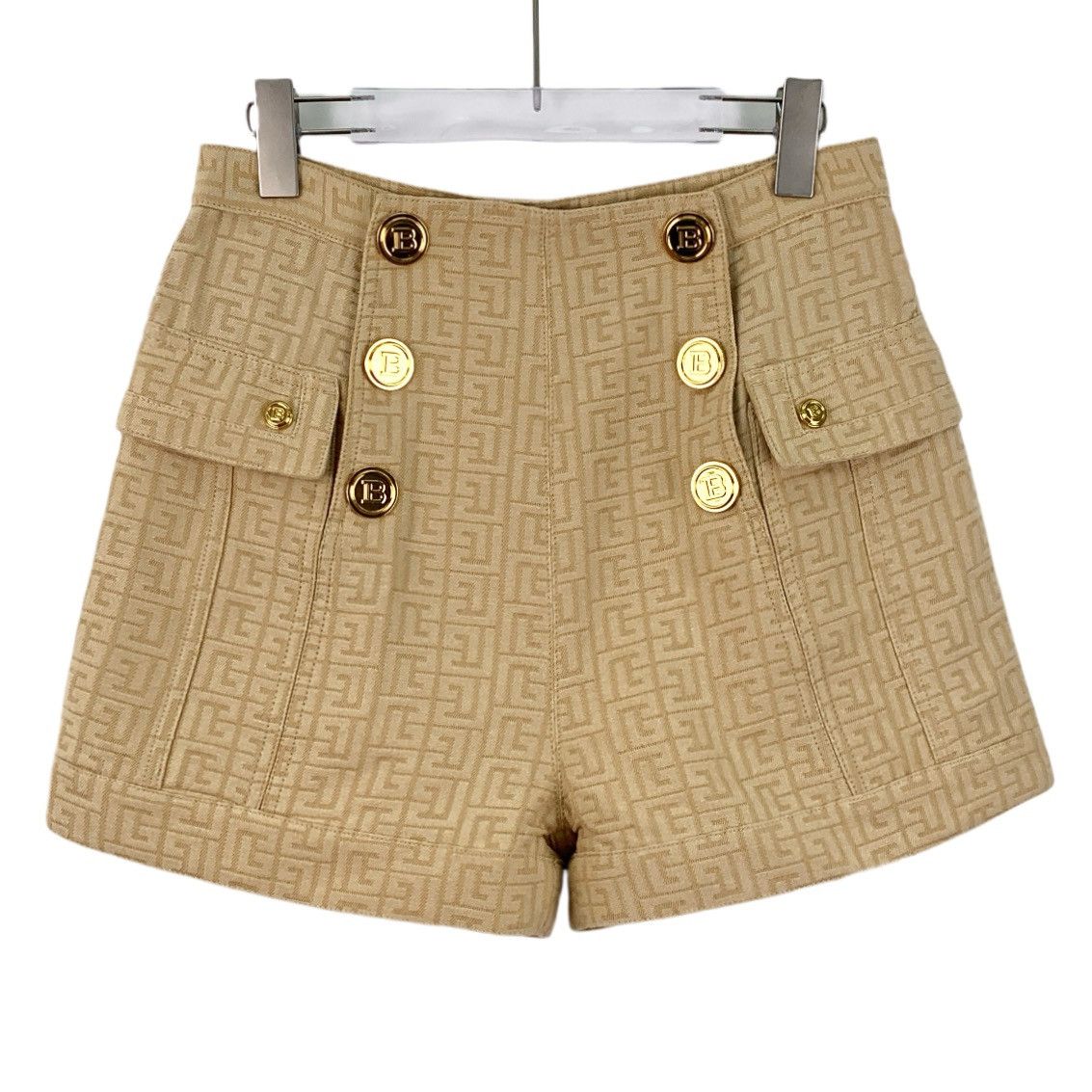 Balmain Balmain Beige All-over Logo Jacquard Casual Shorts K26WX Size 27" / US 4 / IT 40 - 1 Thumbnail