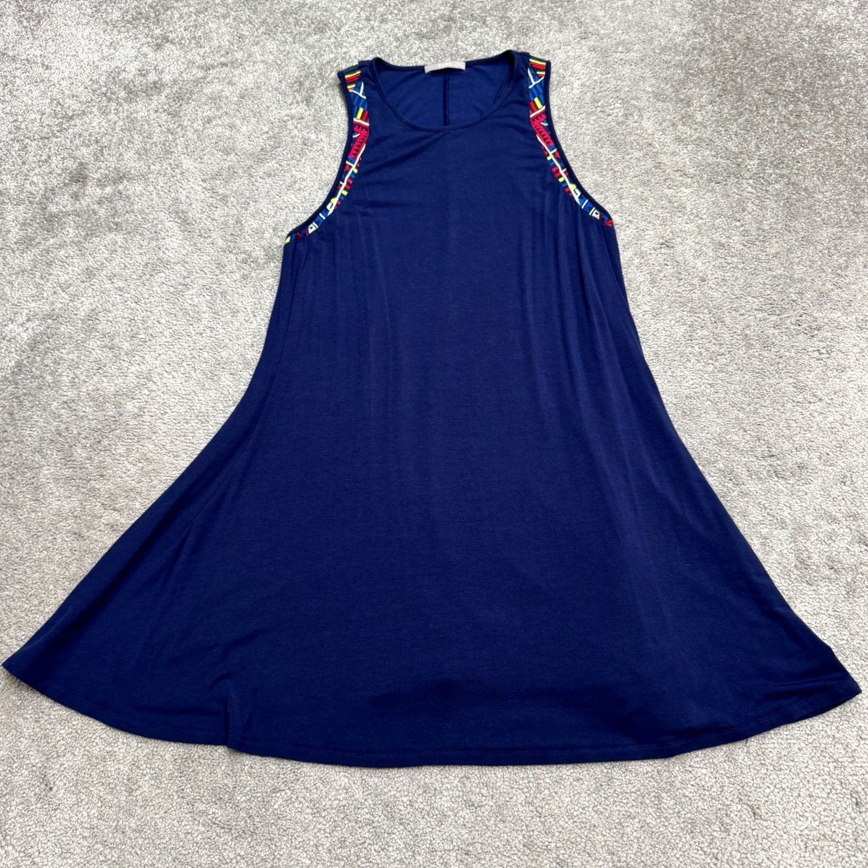 Vintage Tart Embroidered A-Line Tank Swing Dress Women Small Navy Blue Sleeveless Casual Size S / US 4 / IT 40 - 2 Thumbnail