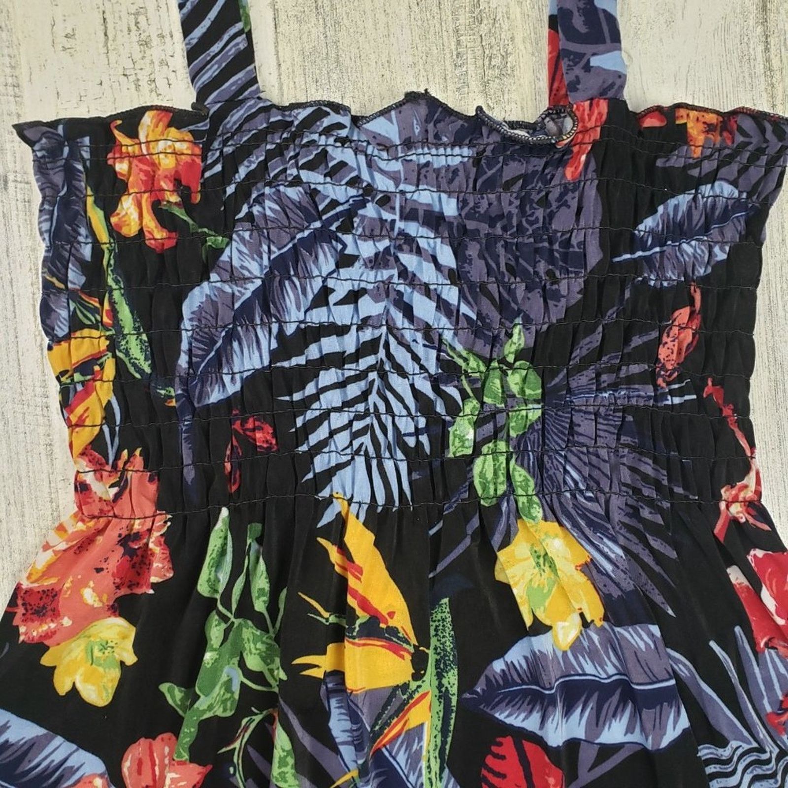 Other Ace Fashions Black Tropical Floral Smocked Sundress Small Size S / US 4 / IT 40 - 7 Thumbnail