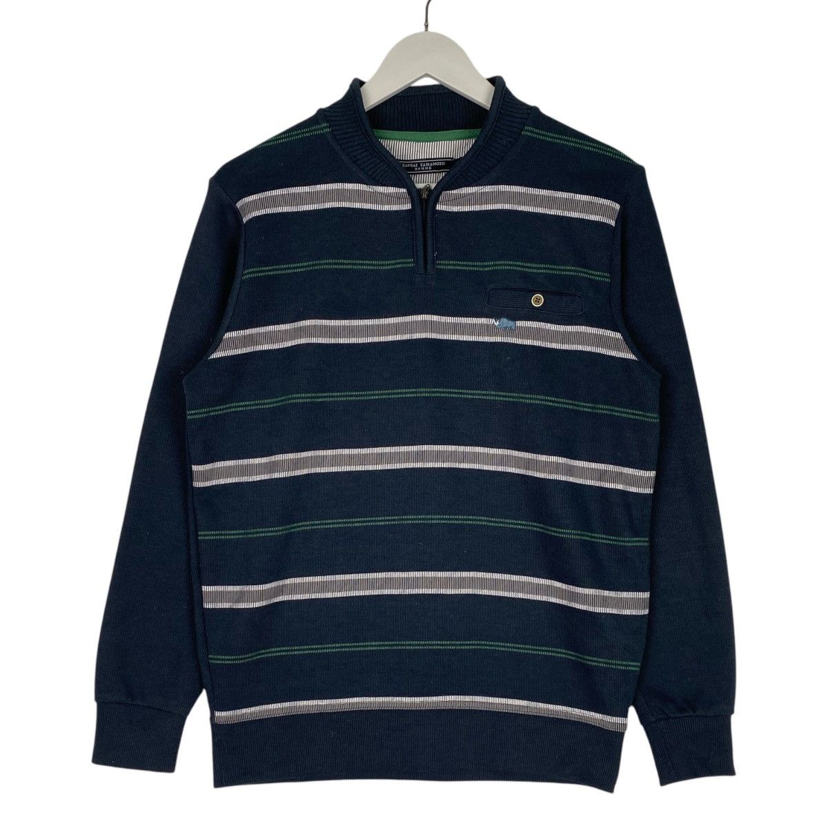 Kansai Yamamoto × Vintage Vintage Kansai Yamamoto Quater Zip Sweatshirt Navy Blue Size US M / EU 48-50 / 2 - 1 Thumbnail