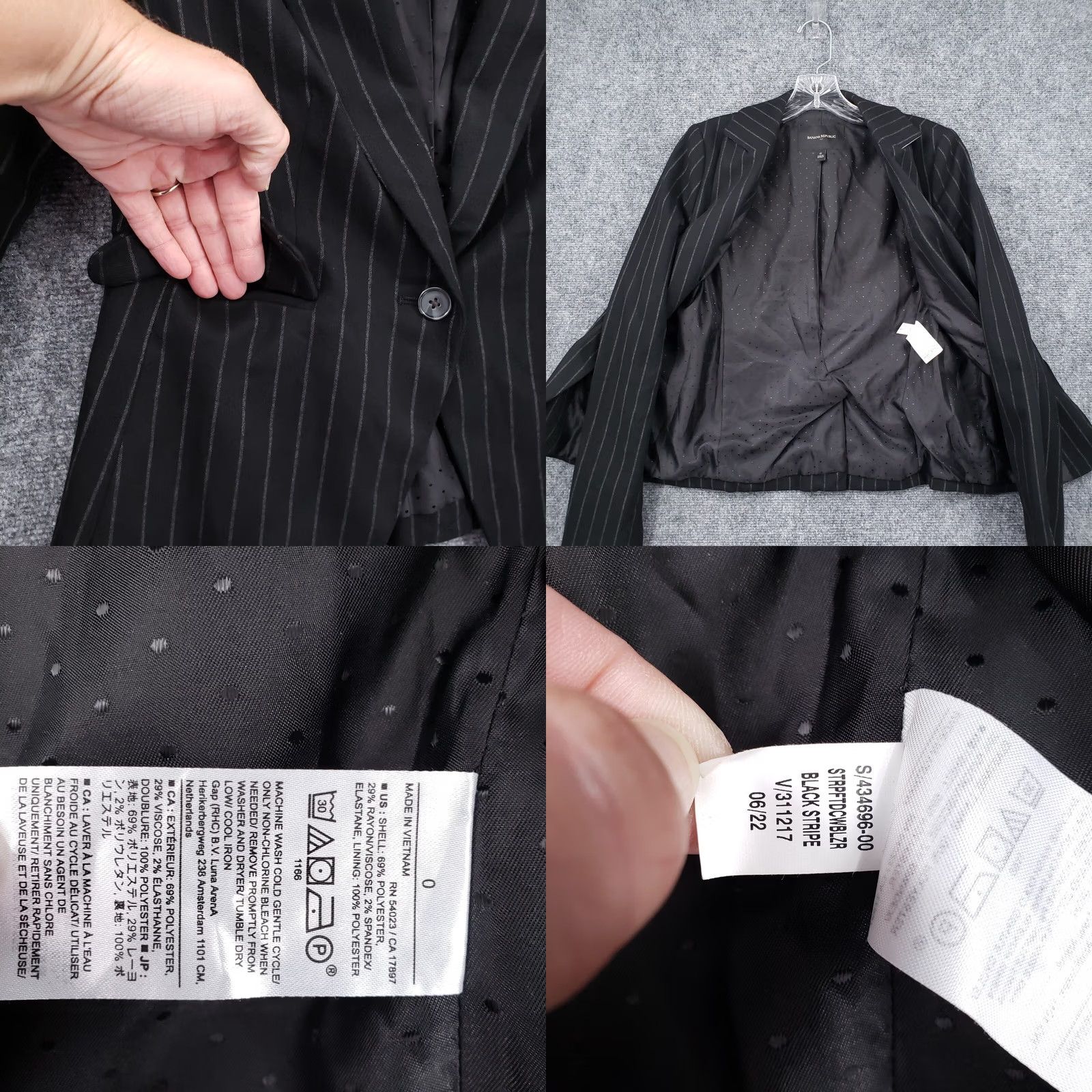 Banana Republic Banana Republic Blazer Womens 0 Black One Button Striped Jacket Notch Lapel Regular Sleeve Long Sleeve Size XS / US 0-2 / IT 36-38 - 8 Thumbnail