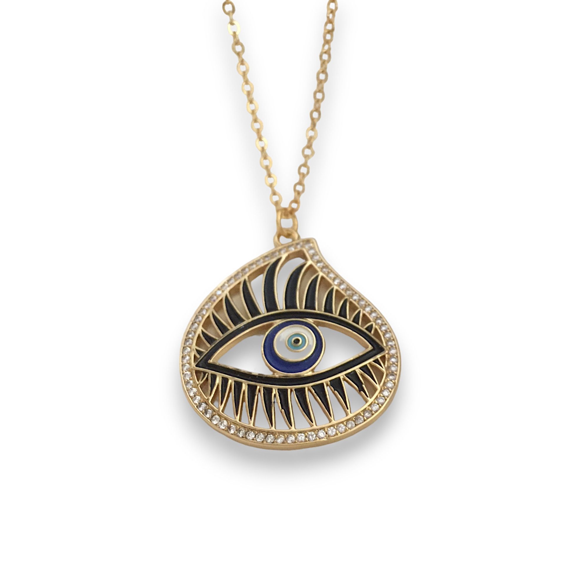 The Unbranded Brand Evil Eye Black Blue Enamel Rhinestone Necklace Size ONE SIZE - 2 Thumbnail