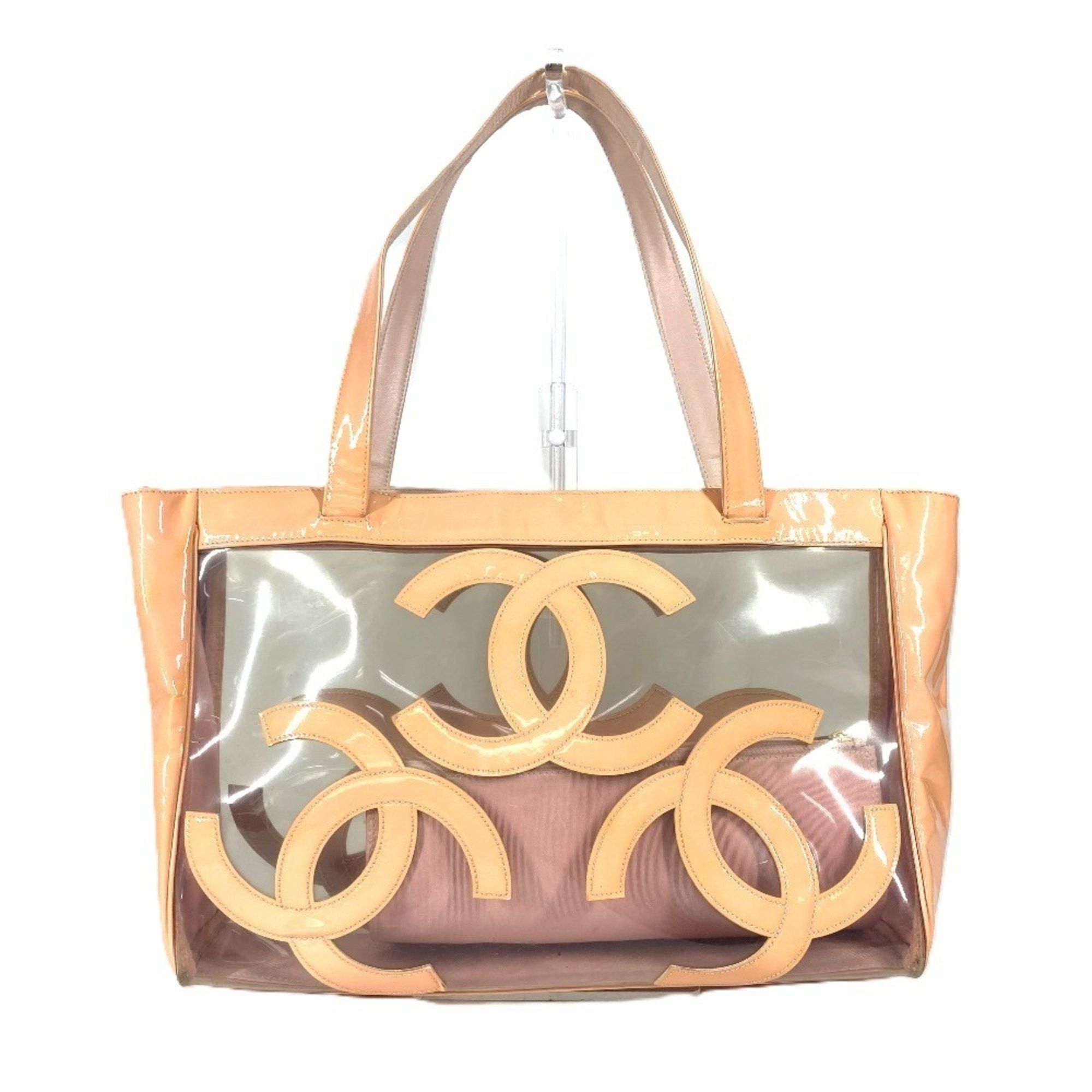 Chanel Tote Bag Shoulder Triple Coco Cc Mark With Pouch Vinyl Women's Pink