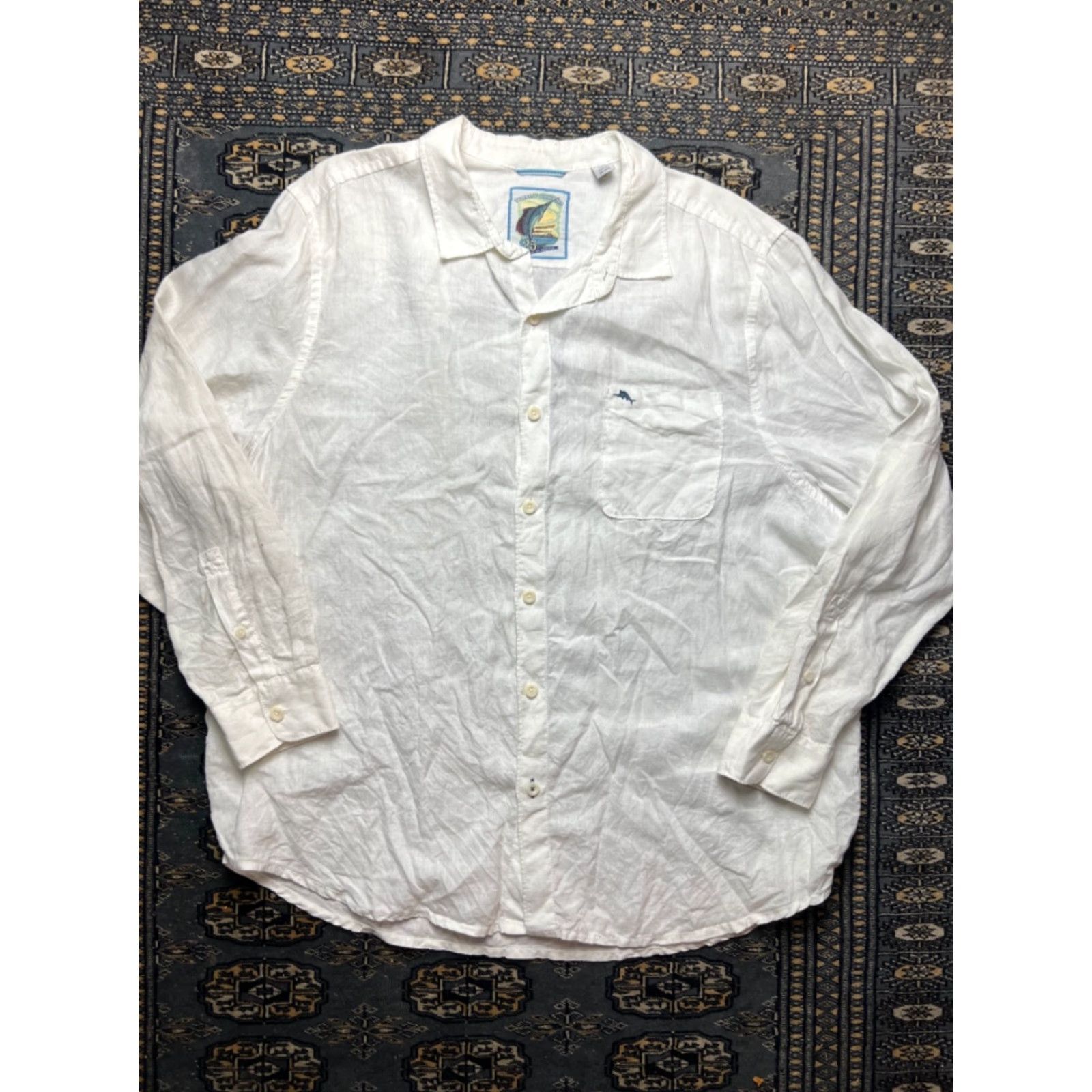 Tommy Bahama VINTAGE Tommy Bahama Long Sleeve Shirt 2XL White Linen Button-Up 25 Years of Paradise Mens Size US XXL / EU 58 / 5 - 4 Thumbnail