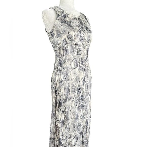 Other Vintage 90’s All that Jazz Silver Jacquard Floral Satin Maxi Size S / US 4 / IT 40 - 3 Thumbnail