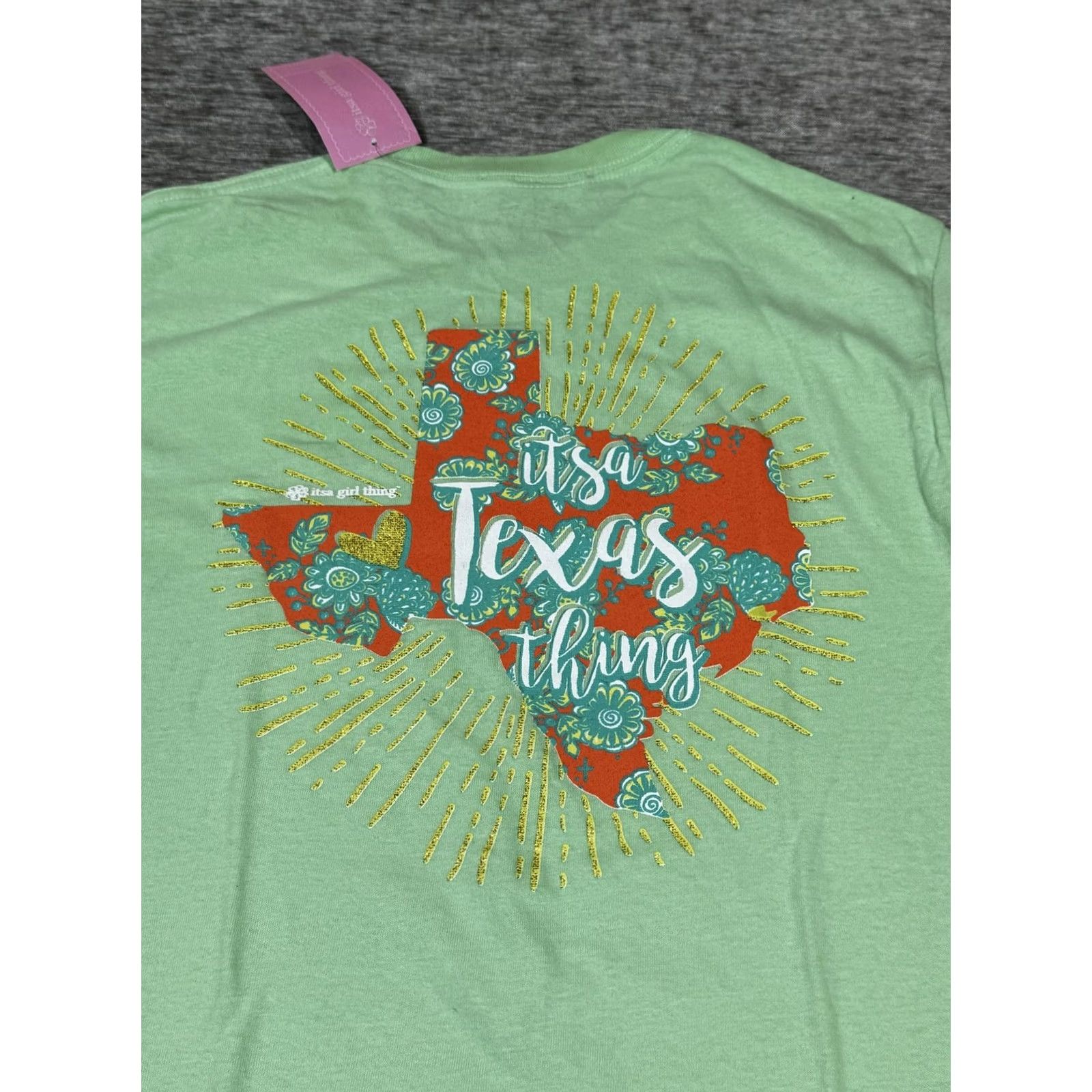Vintage itsa Girl Thing Shirt Womens Small Green Texas Thing Graphic Tee Glitter Floral Size S / US 4 / IT 40 - 2 Thumbnail