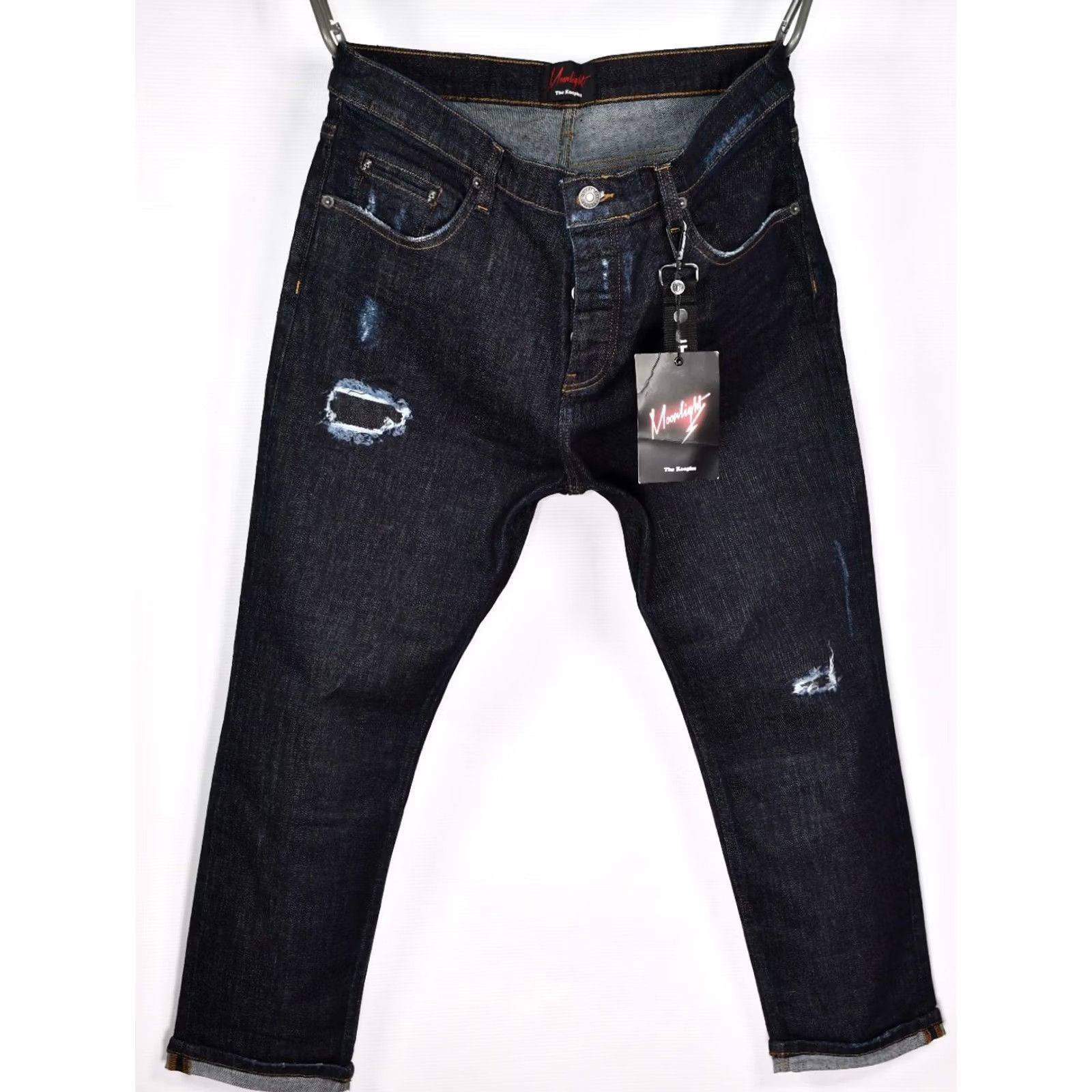 The Kooples The Kooples Moonlight Men's Short Drop Cropped Jeans W31 Blue Denim 5-Pocket 96%Cotton 4%Elastane Cropped 90s Style Mens Size US 31 - 2 Thumbnail