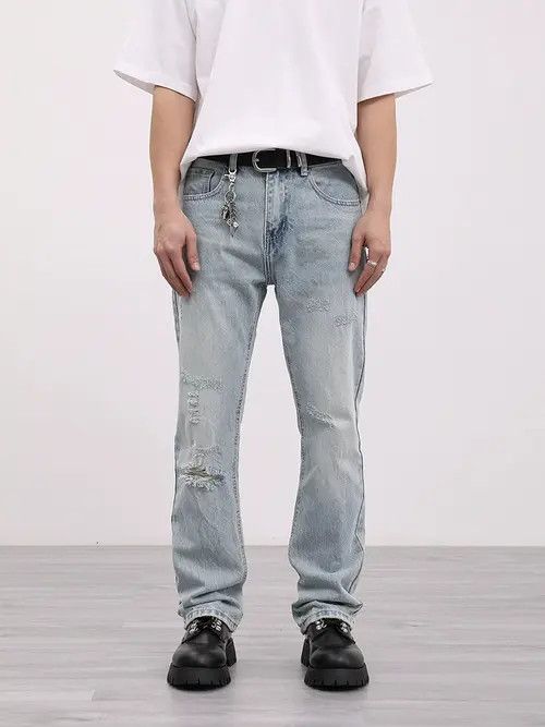 VIBE distressed punk flared ripped jeans Size US 34 / EU 50 - 6 Thumbnail