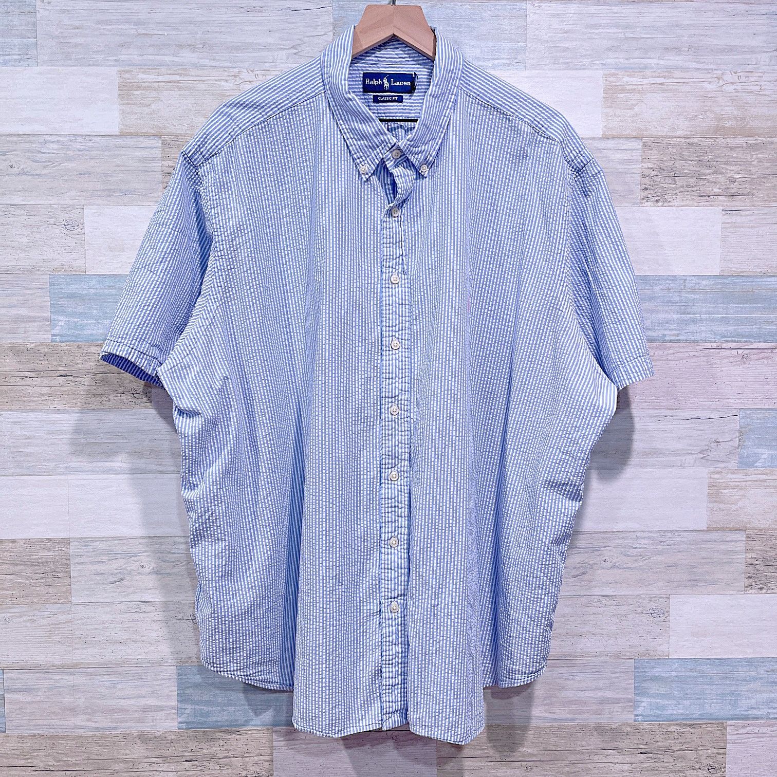 Ralph Lauren RALPH LAUREN Short Sleeve Seersucker Shirt Blue Mens 3XB Size US XXL / EU 58 / 5 - 1 Thumbnail