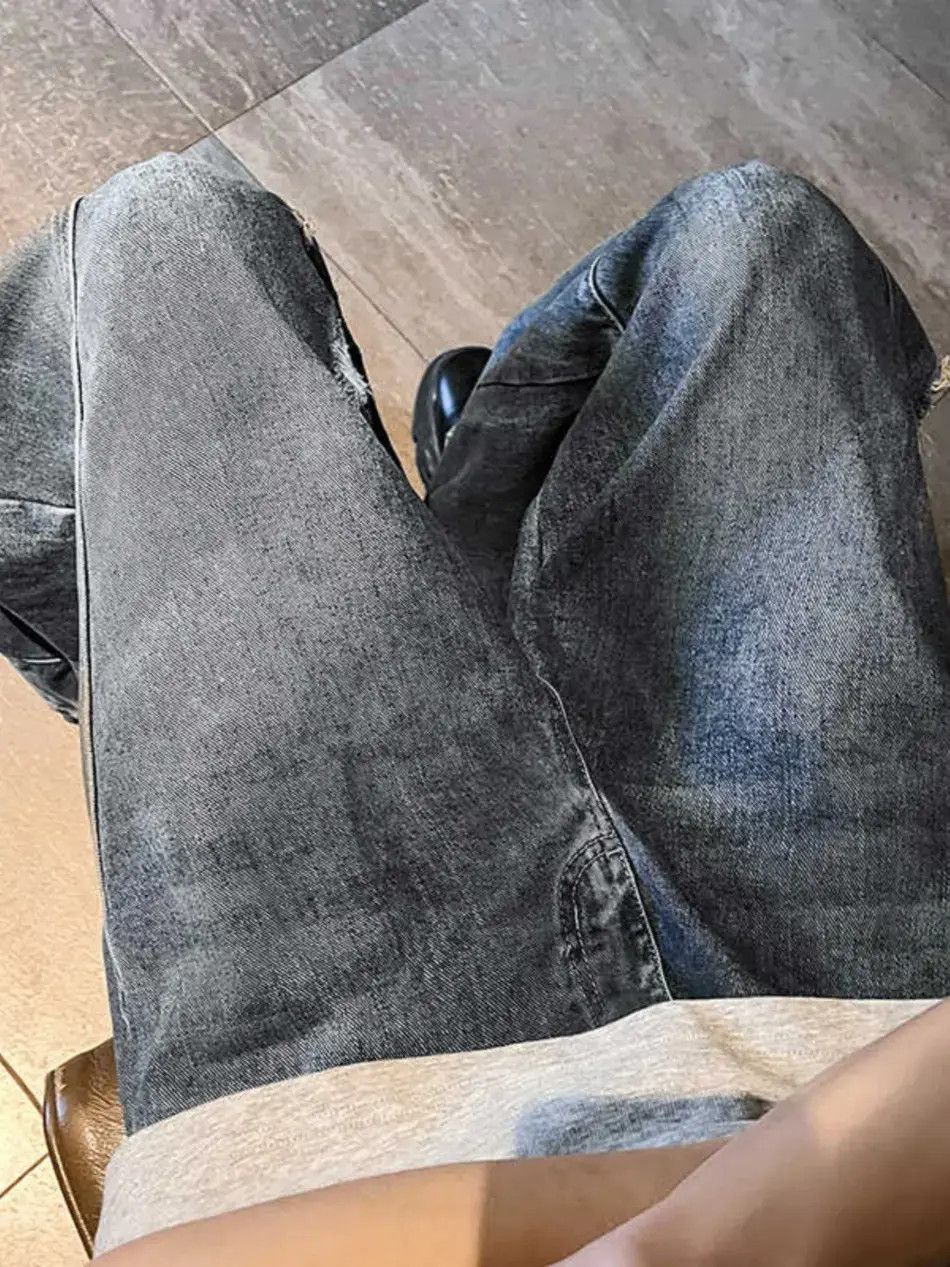 Japanese Brand Retro washed straight leg distressed jeans Size US 32 / EU 48 - 5 Thumbnail