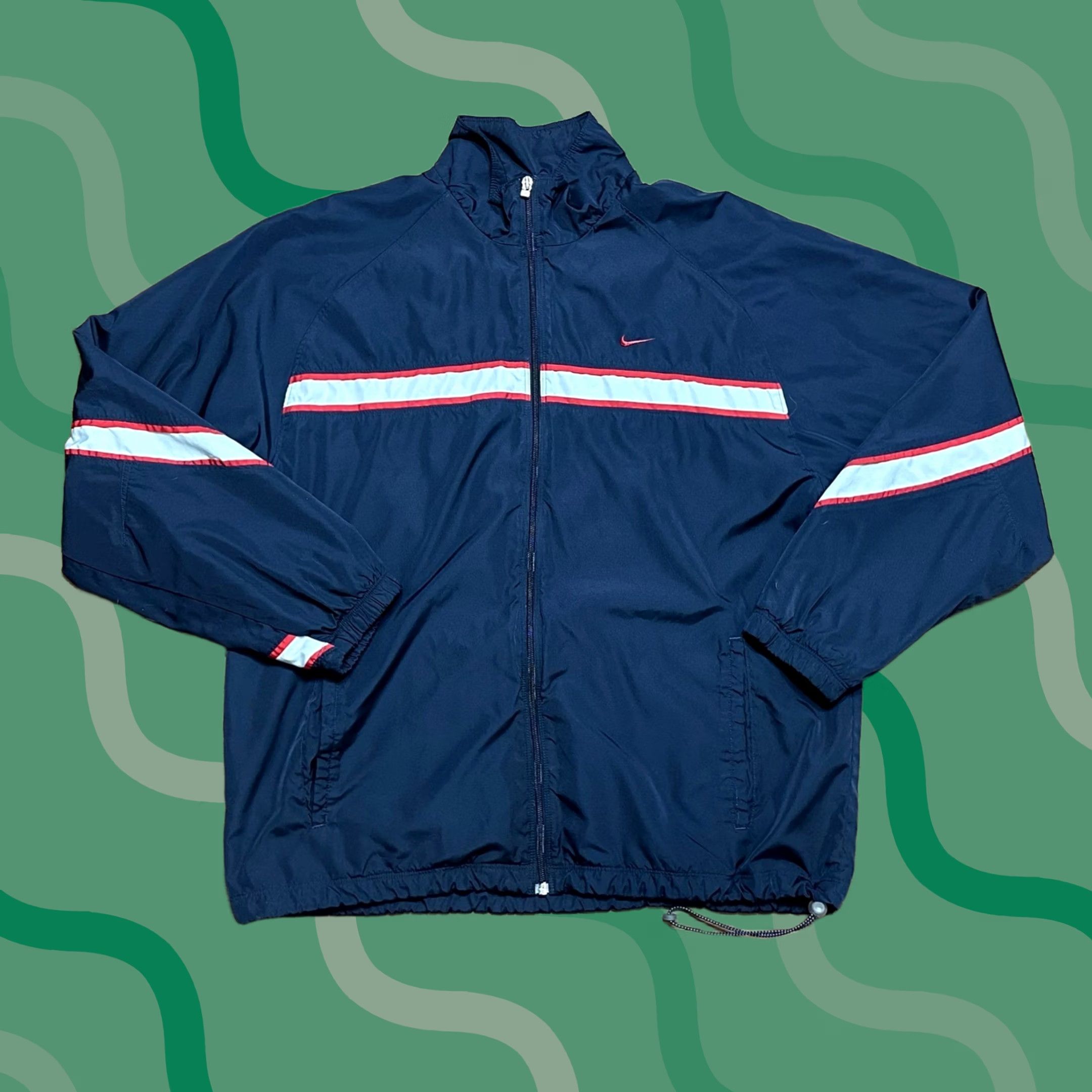 Nike VINTAGE Nike Y2K Windbreaker Jacket XL Blue Full Zip Striped Embroidered Swoosh Mens Size US XL / EU 56 / 4 - 1 Thumbnail
