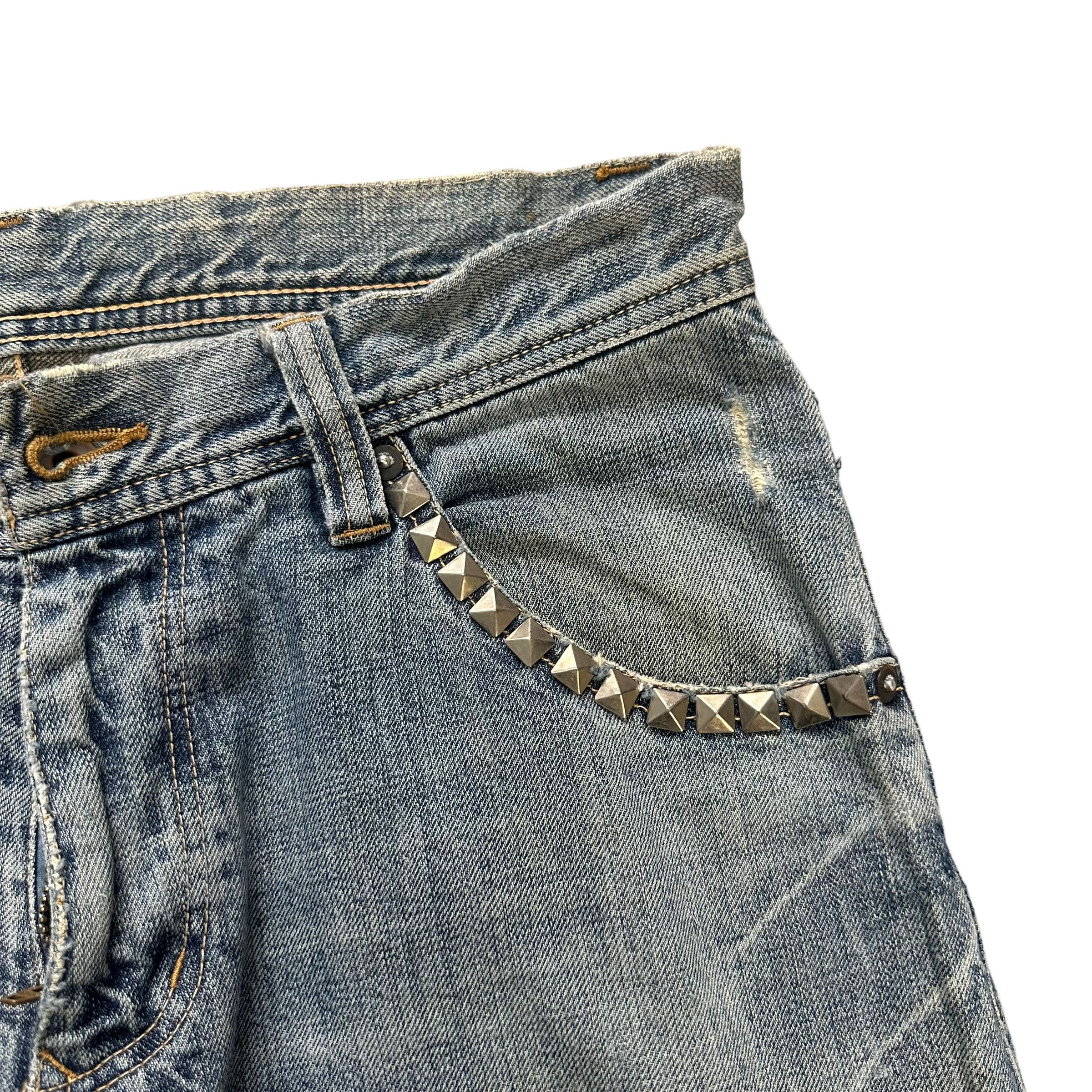 Issey Miyake TRASHED🔥 TETE HOMME LIGHT WASH STUDDED DENIM PANT #7798-176 Size US 31 - 4 Thumbnail