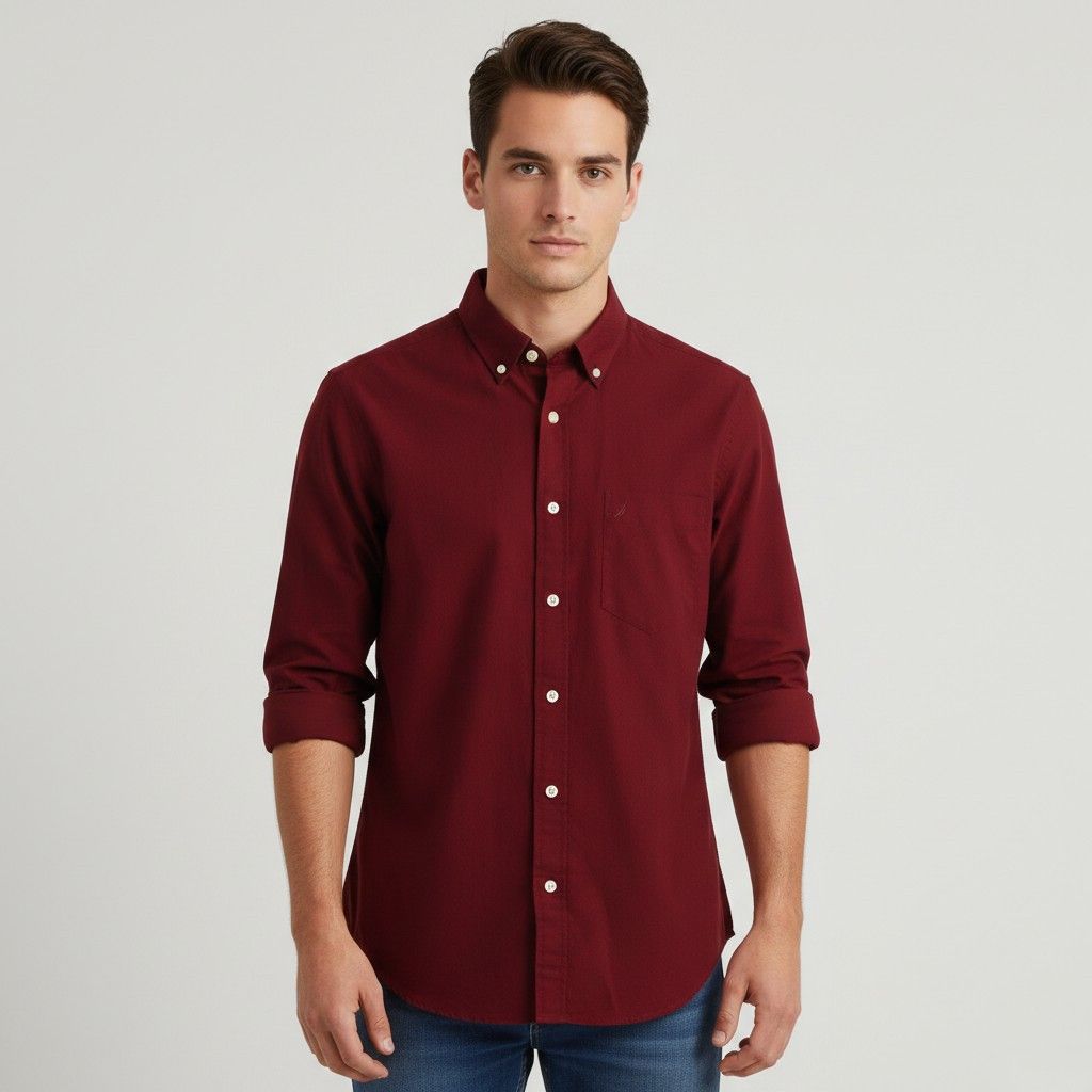 Nautica Nautica Men M Casual Shirt Maroon Cotton 9649 Size US M / EU 48-50 / 2 - 1 Thumbnail