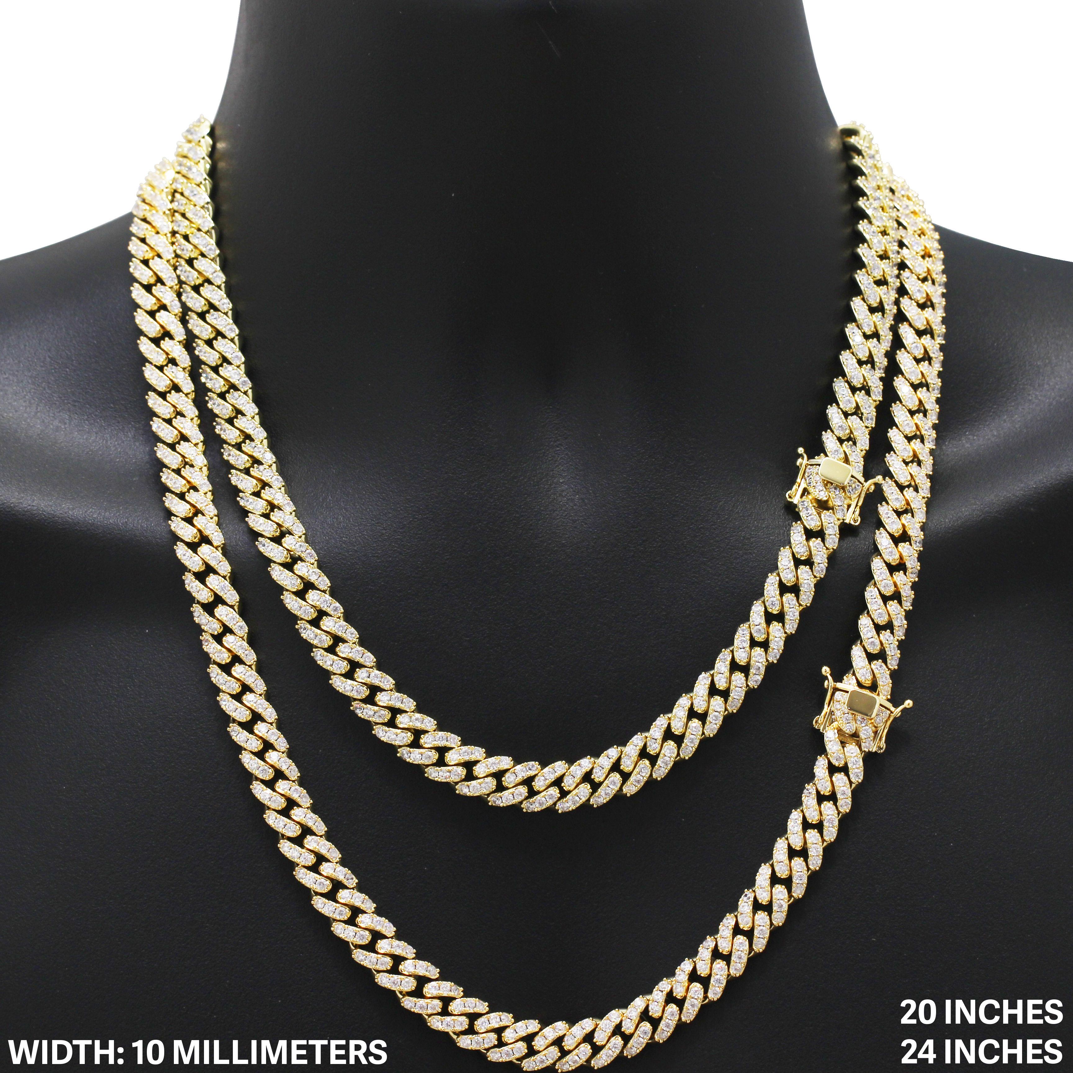 Other 14k Yellow Gold Plated AAA CZ 10mm Cuban Chain Necklace 24” Size ONE SIZE - 1 Thumbnail