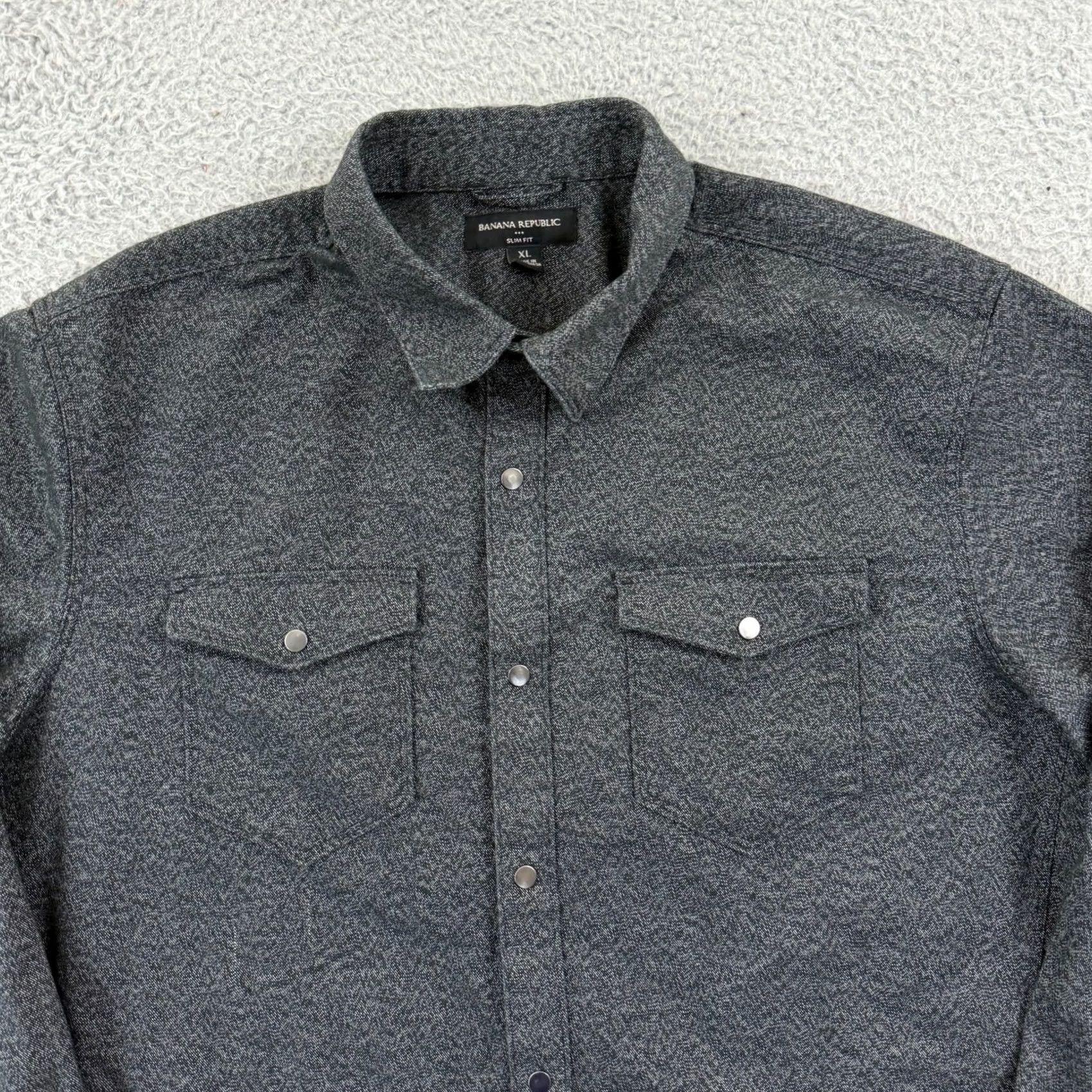 Banana Republic Banana Republic Shirt Men XL Black Slim Fit Dress Snap Button Preppy Long Sleeve Size 46R - 4 Thumbnail