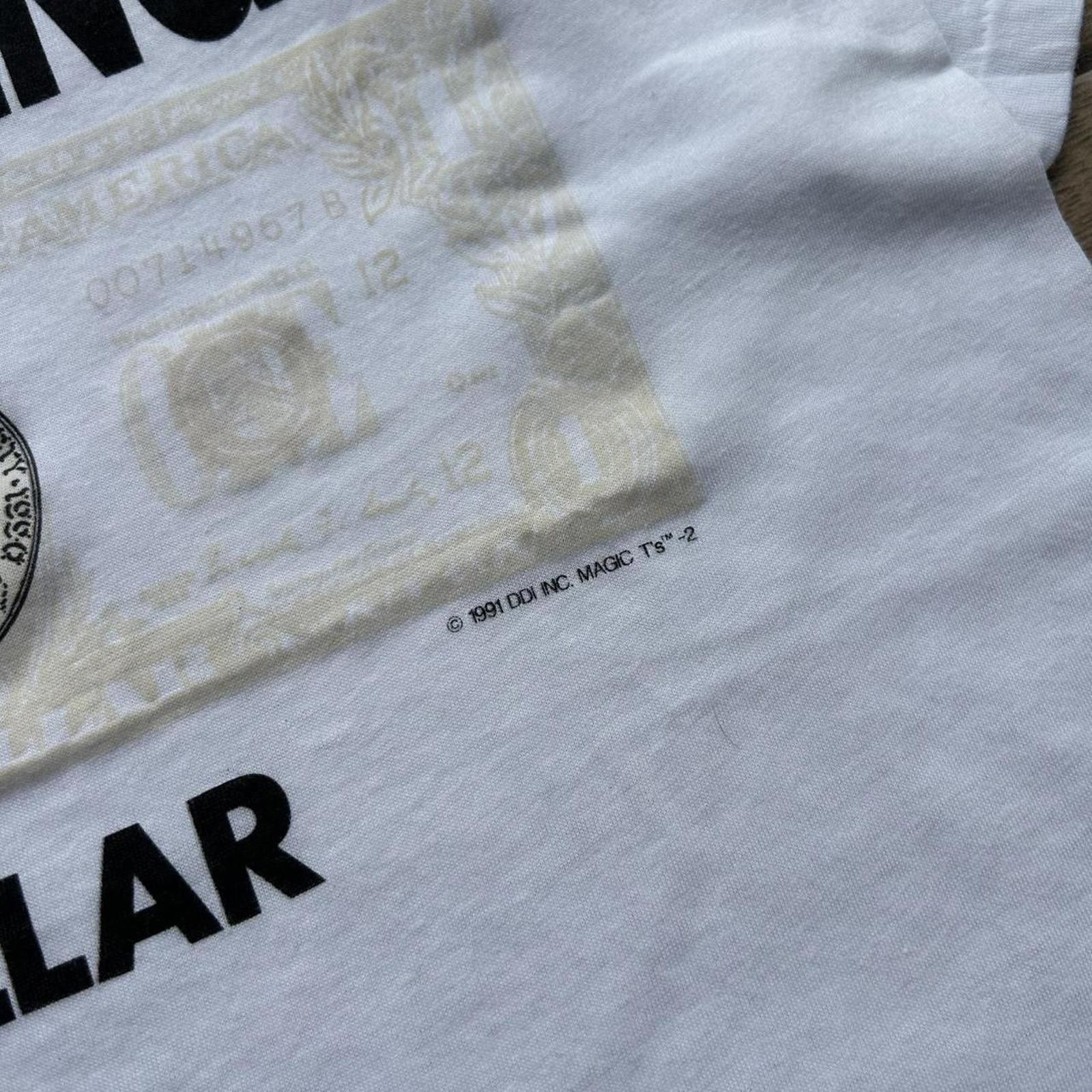 Designer Vintage 1991 Shrinking Dollar By Magic Single Stitch T-Shirt Size US M / EU 48-50 / 2 - 4 Thumbnail