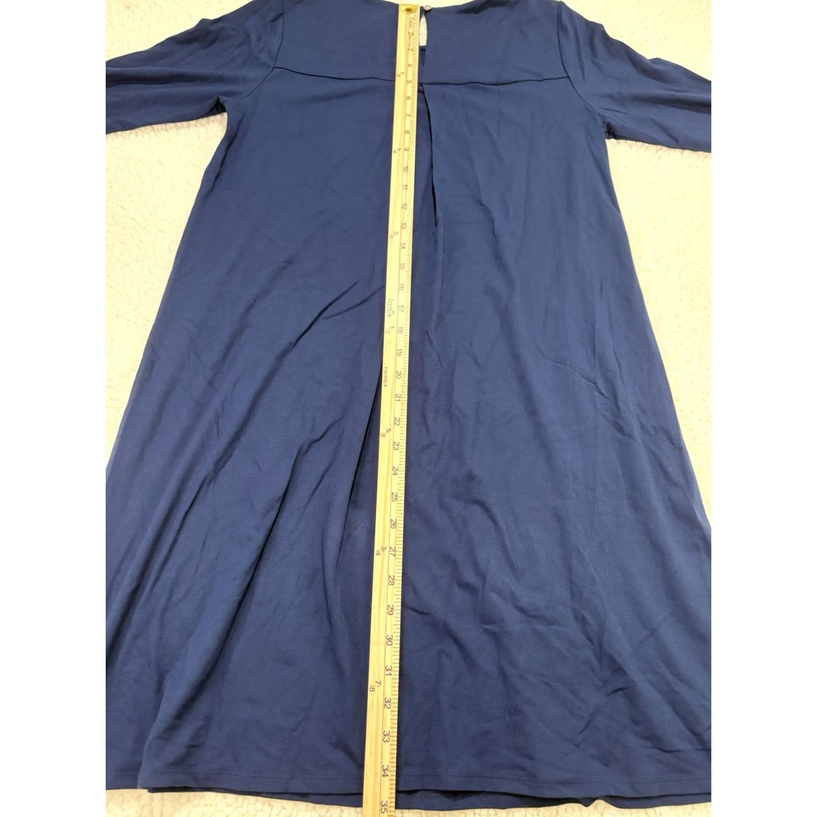J. Jill J.Jill Dress Shift Knit Navy 3/4 Sleeve Round Neck Knee Length S Stretch Back Pleat Rayon Spandex Size S / US 4 / IT 40 - 7 Thumbnail