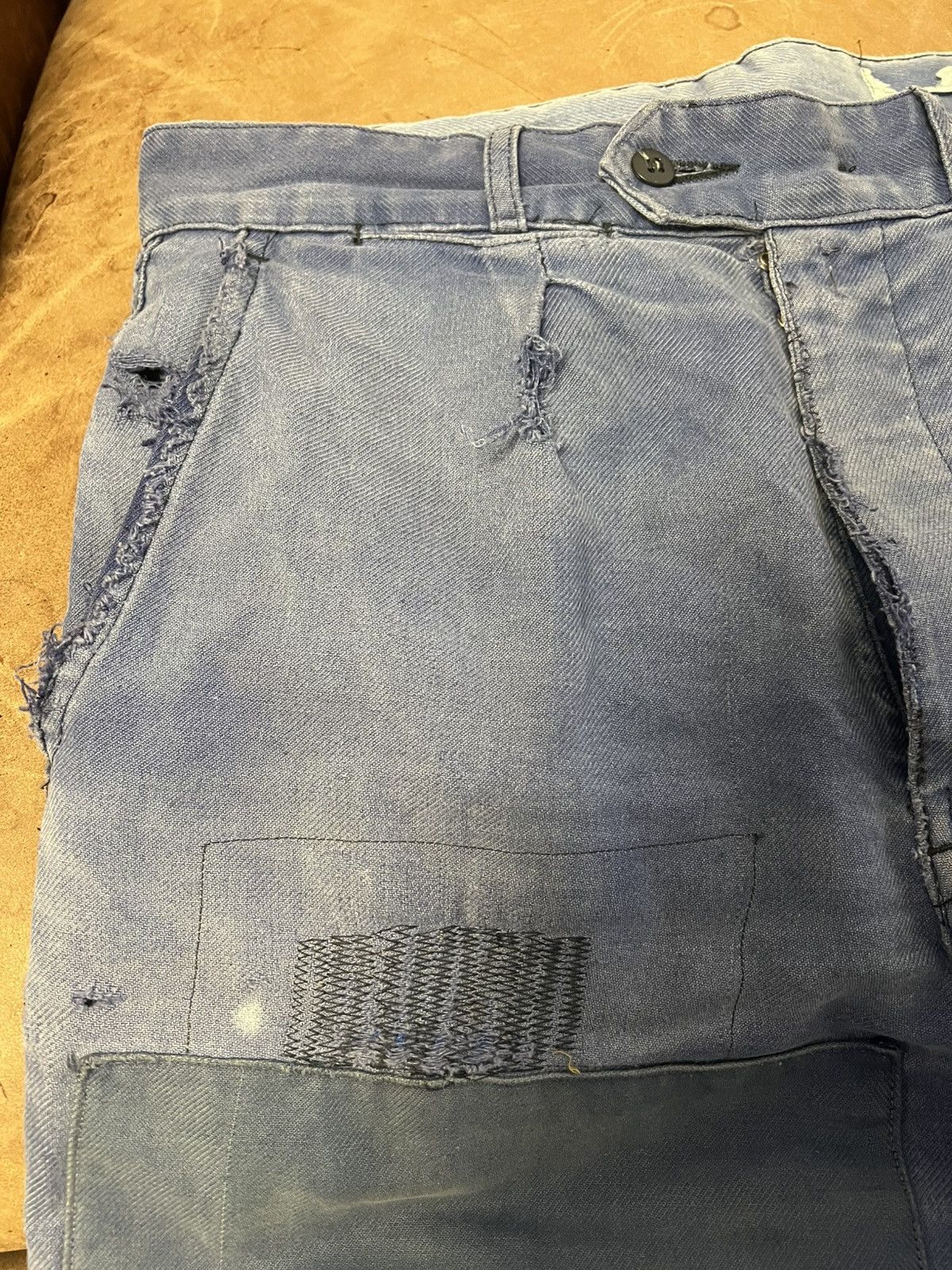Other Vintage 1950s Repaired French Moleskin Blue Chore Pants Size US 31 - 2 Thumbnail