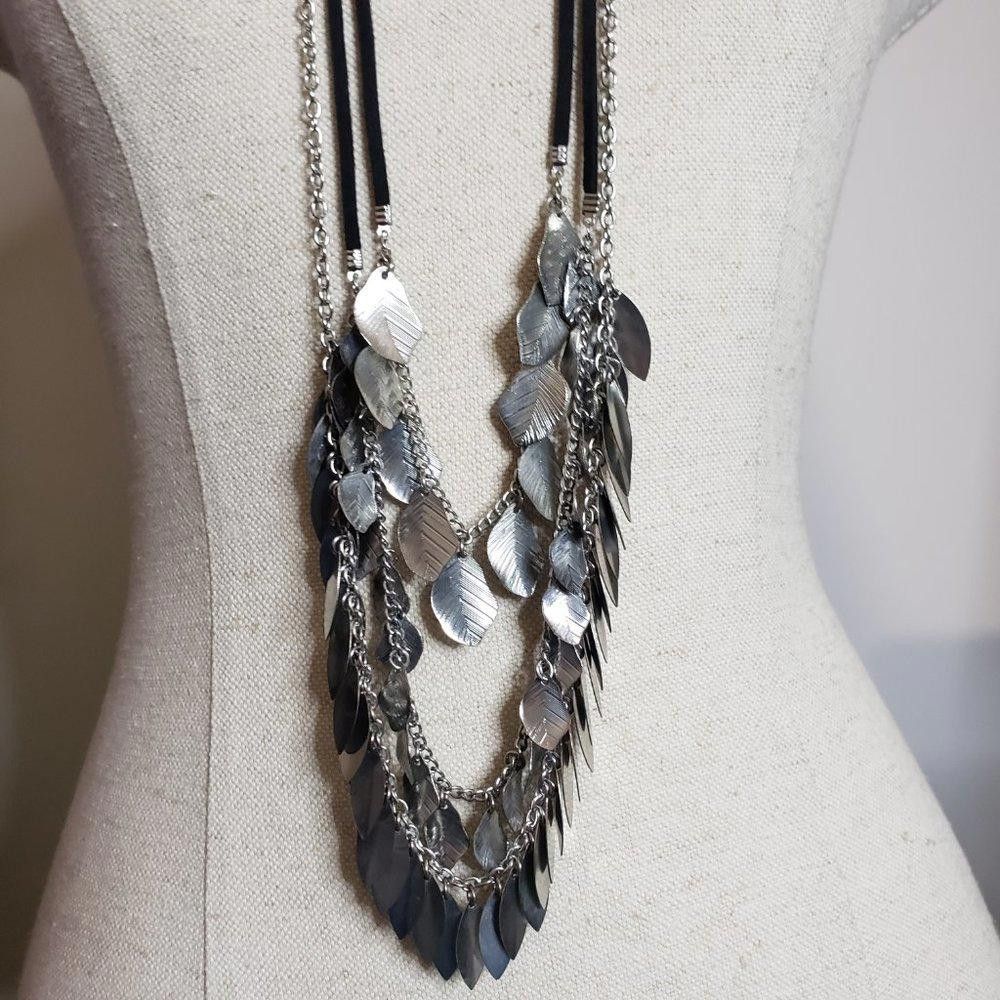 Designer Leather & Chain Multi Strand Leaf Tassel Long Necklace 36" Size ONE SIZE - 5 Thumbnail