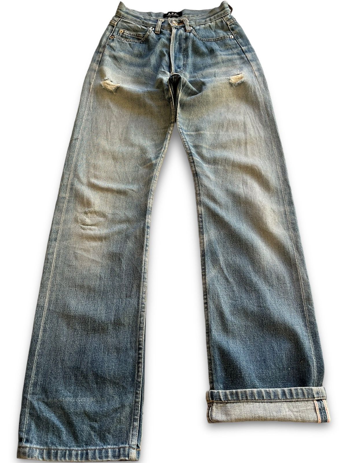 image of A P C x Distressed Denim Vintage Rue De Fleurus Paris Selvedge Distressed Jeans in Blue, Women's (S