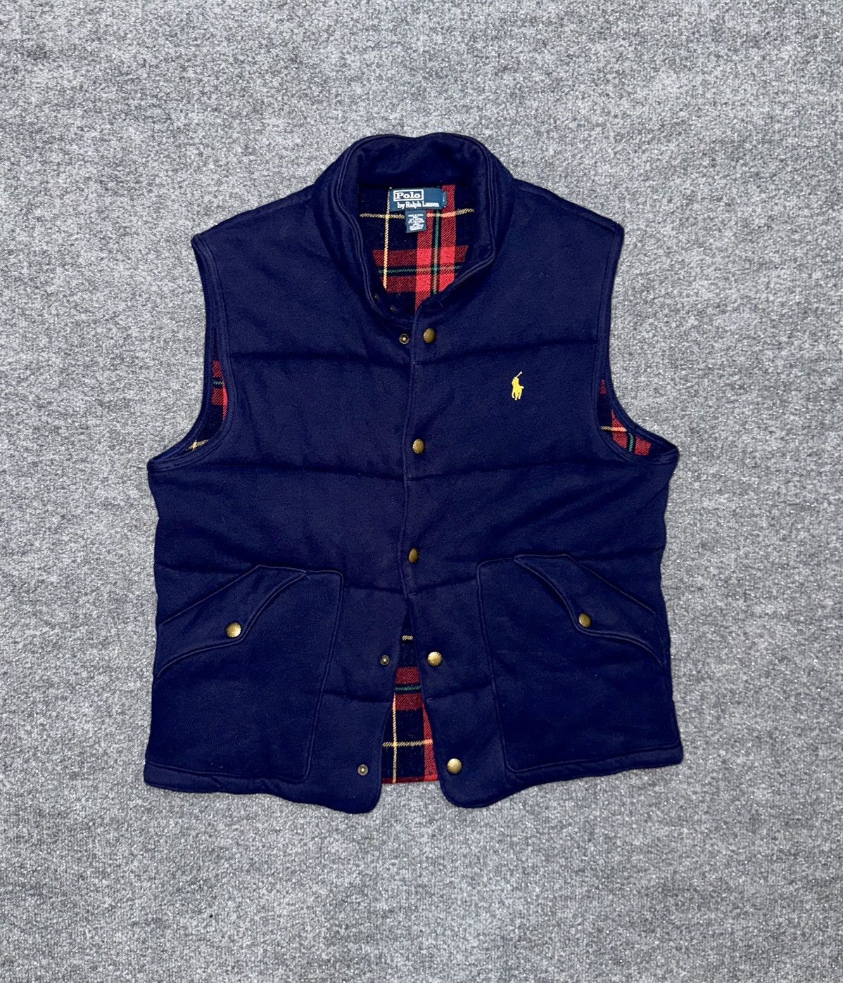 Polo Ralph Lauren Vintage Polo RL Navy Puffer Vest w/ Plaid Lining Size US L / EU 52-54 / 3 - 1 Thumbnail