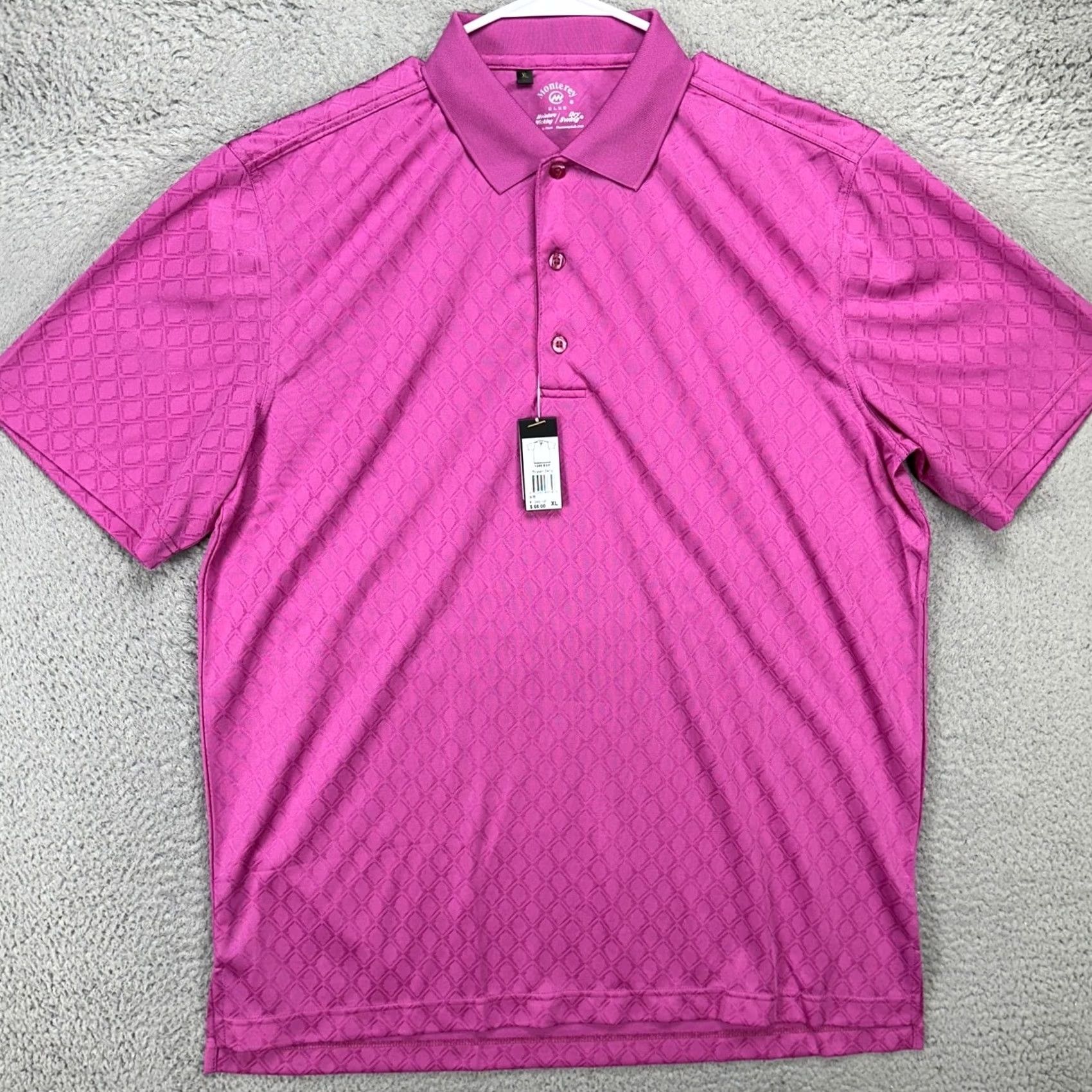 Vintage Monterey Club Polo Shirt Mens XL Pink Geometric Wicking Dry Swing Golf Rugby NEW Size US XL / EU 56 / 4 - 3 Thumbnail