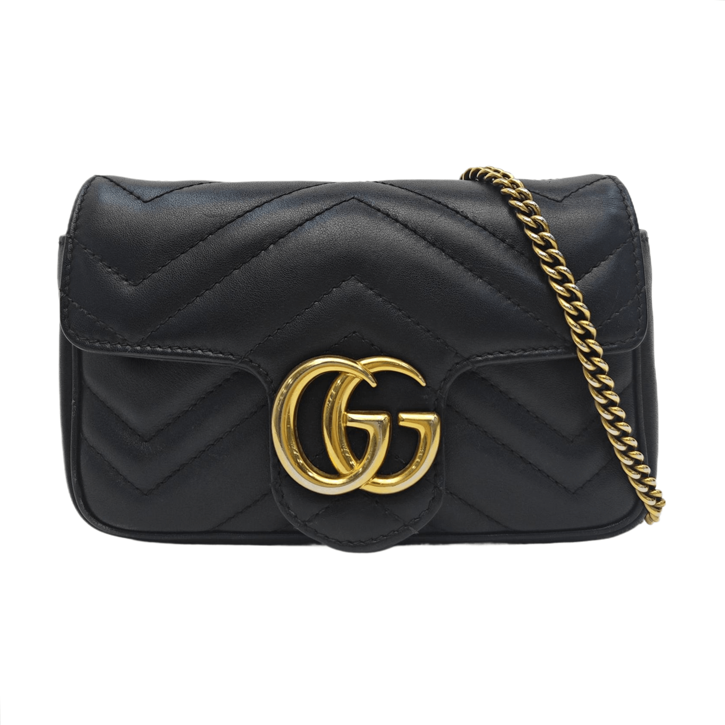 Gucci Gucci GG Marmont Black Leather Quilted Chain Shoulder Bag Size ONE SIZE - 1 Thumbnail