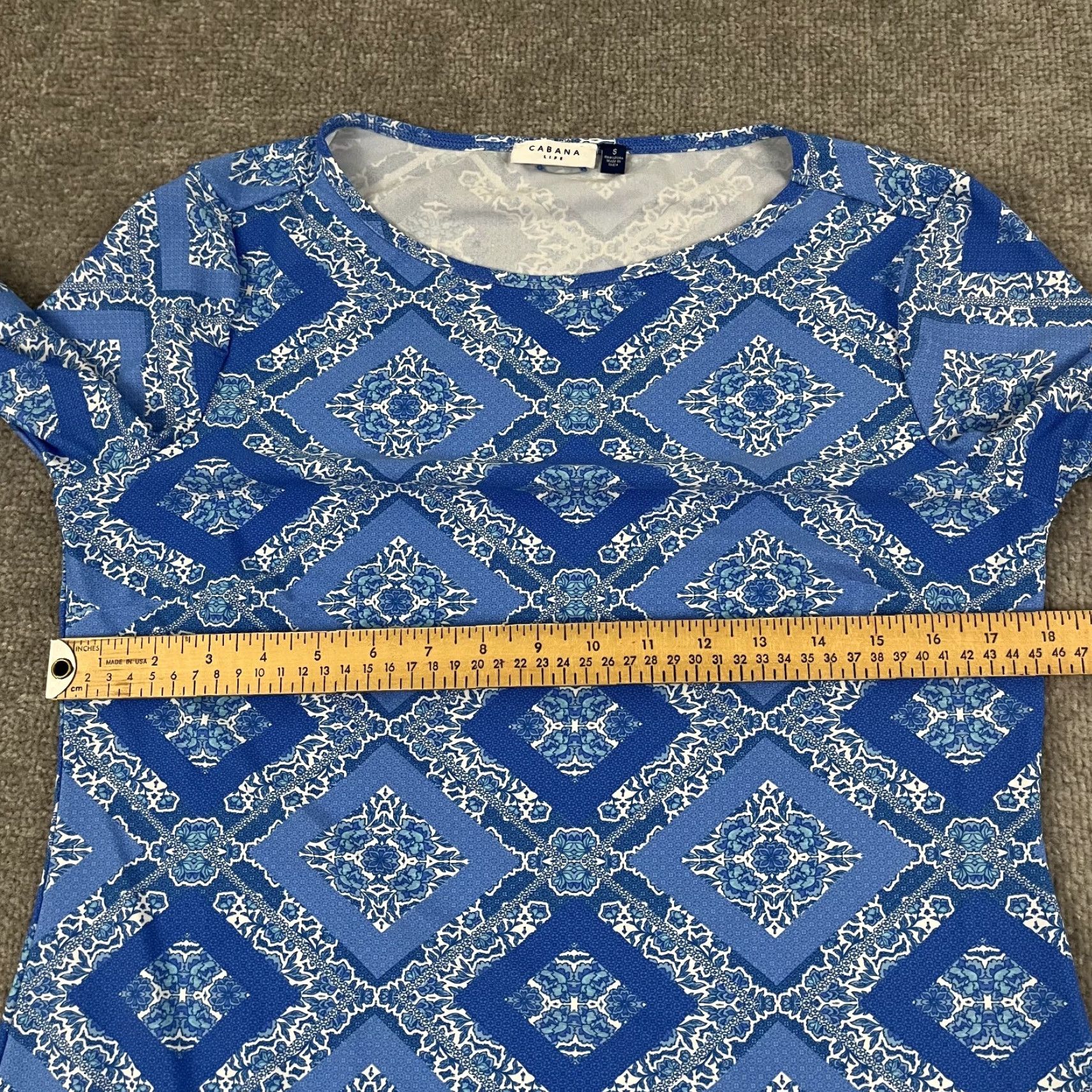 Vintage Cabana Life Mini Dress Women Small Blue Geometric 3/4 Sleeve Casual Pocket Stretch Size S / US 4 / IT 40 - 4 Thumbnail