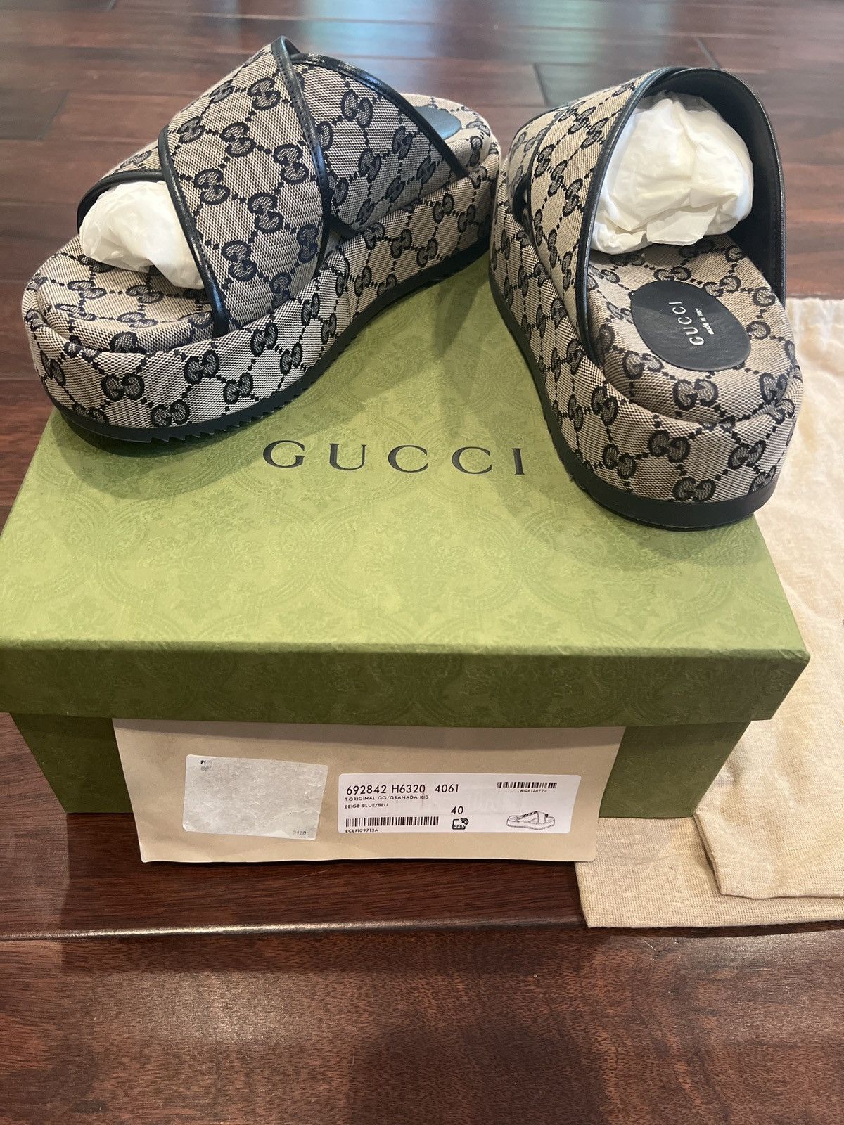 Gucci Monogram Criss Cross Platform Slide Sandals Size US 9.5 / IT 39.5 - 1 Thumbnail