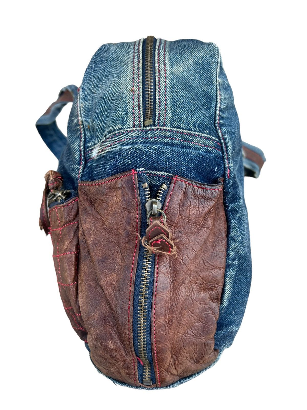 Vintage And A Japan Distress Fade Denim Cowhide Leather Large Bag Size ONE SIZE - 13 Thumbnail
