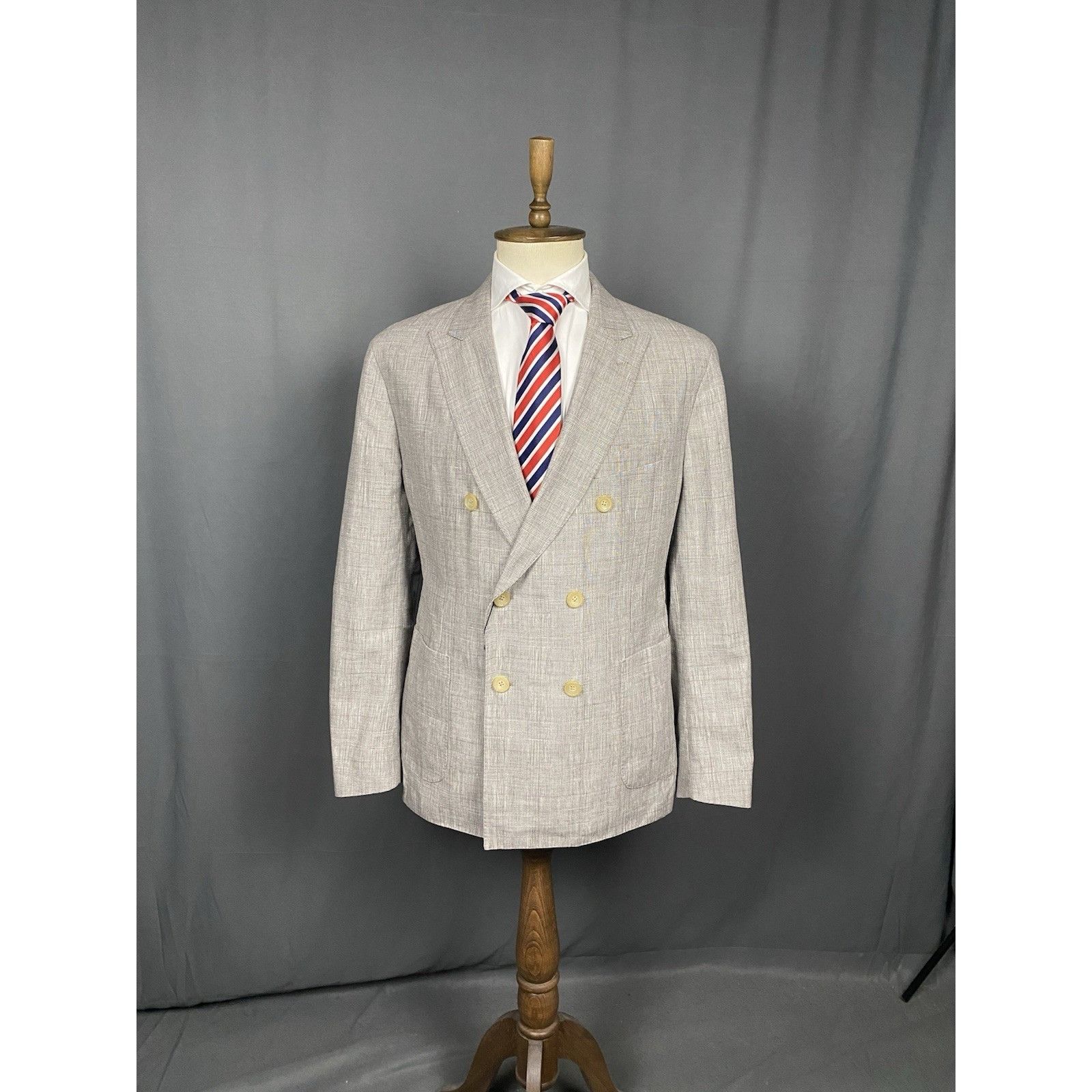 Hackett NWT GREAT Hackett Saville Row Gray Checked Linen Double Brea Size 48R - 3 Thumbnail