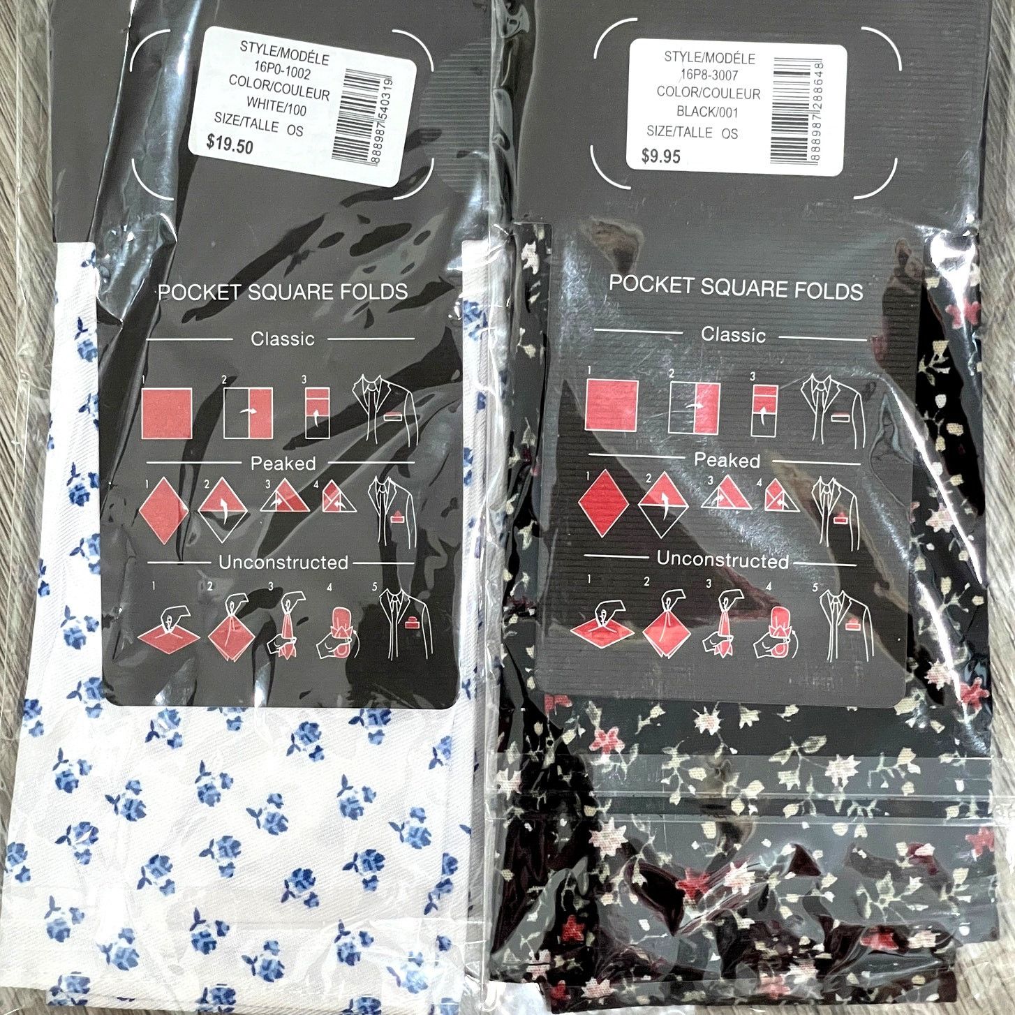 Other 2pc Set 1670 Pocket Square Black Mini Floral - White Blue Size ONE SIZE - 3 Thumbnail