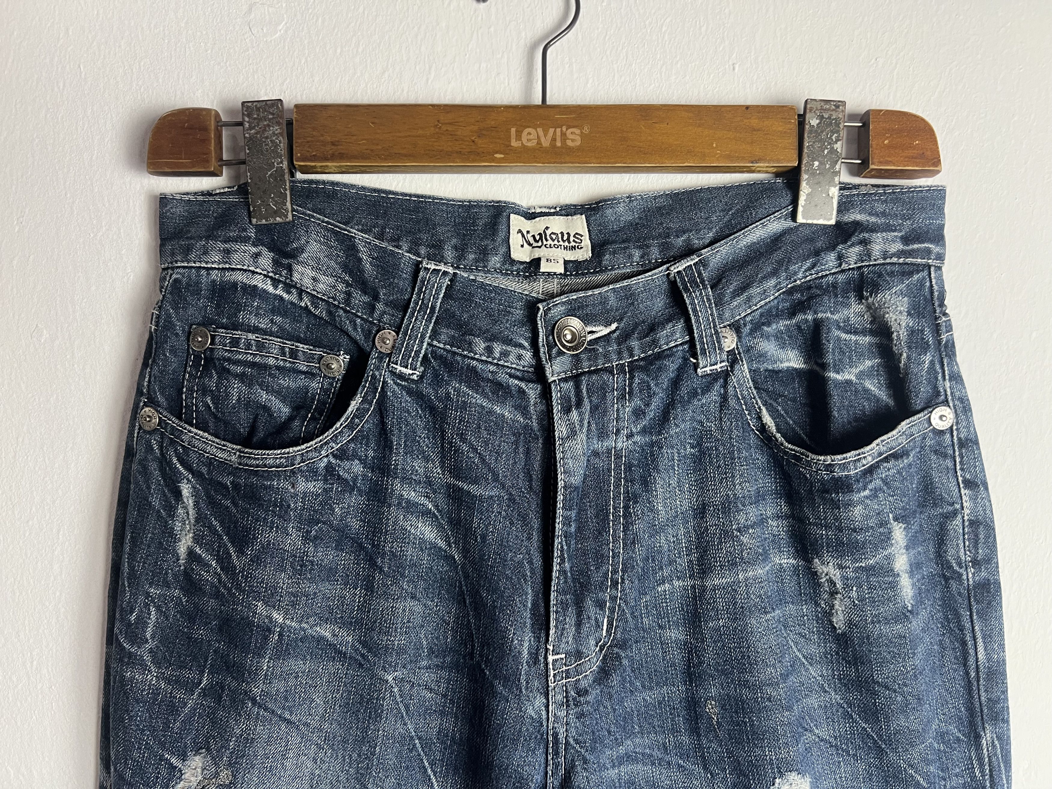 Japanese Brand Nylaus Distressed Denim Paint Splatter Wing Prints Size US 33 - 3 Thumbnail