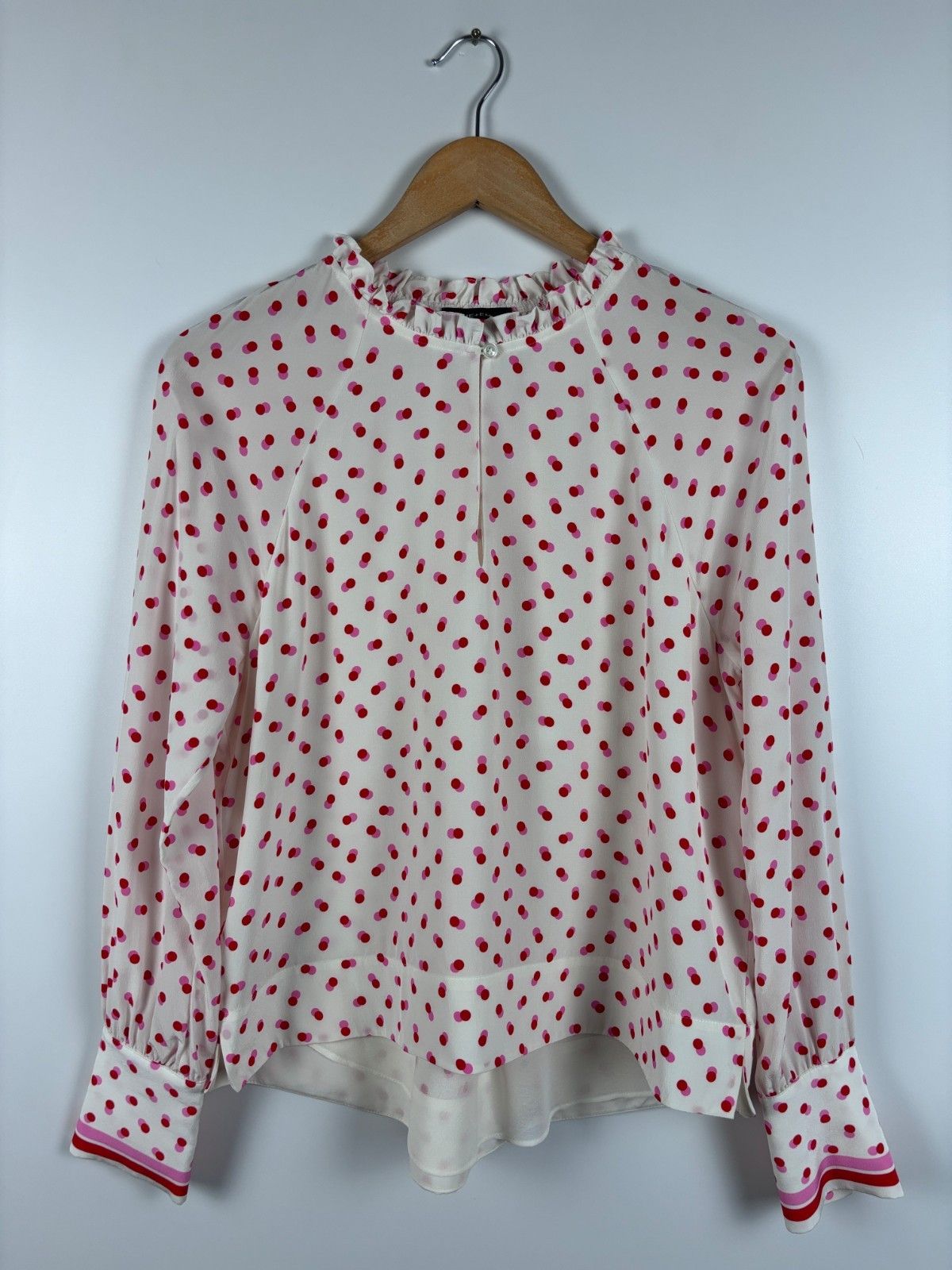 ME+EM ME+EM Silk Blouse Long Sleeve Polka Dot White Pink Size US 8 Size M / US 6-8 / IT 42-44 - 1 Thumbnail