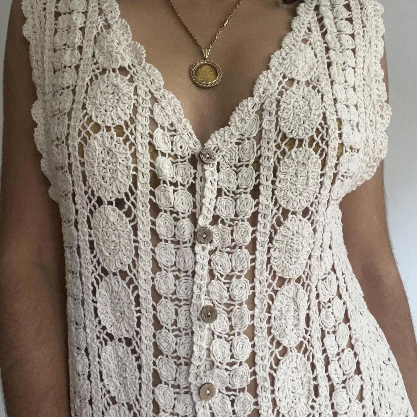 Other Cream crochet vest with fringe detail #crochet #festival Size L / US 10 / IT 46 - 4 Thumbnail