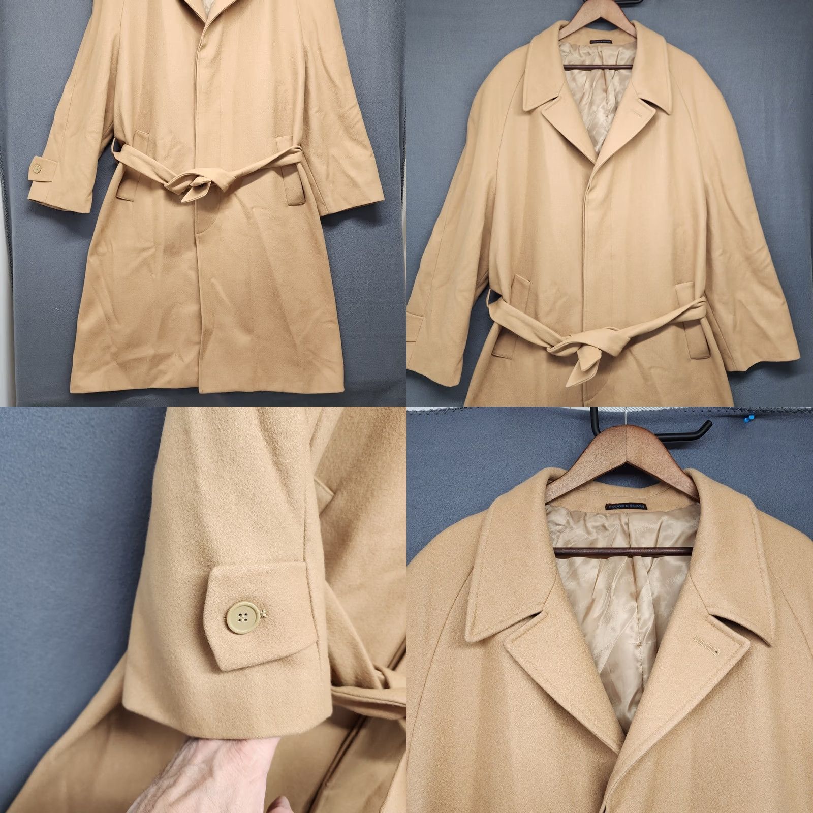 Vintage Vittorio St Angelo Cooper & Nelson Trench Coat Mens 50R Wool Blend Tan Camel Long Coat Button Front Tie Belt Wool Blend Tan Camel Mens} Size US M / EU 48-50 / 2 - 9 Thumbnail