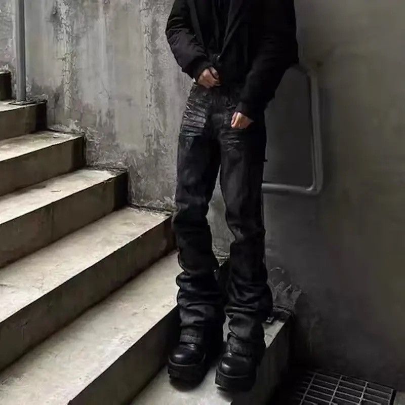 Japanese Brand × Vintage Hand Brushed Glue Sparkling Baggy Flare Jeans Size US 35 - 1 Thumbnail