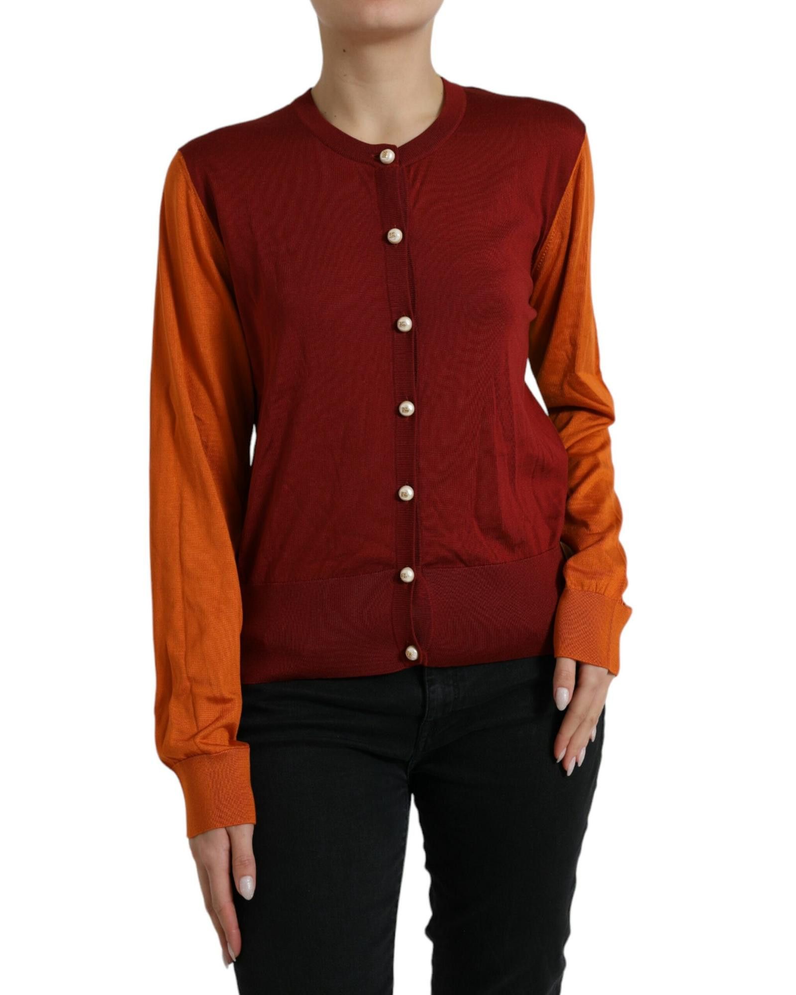 image of Dolce Gabbana Color Block Silk Button-Front Cardigan Sweater, Women's (Size XL)