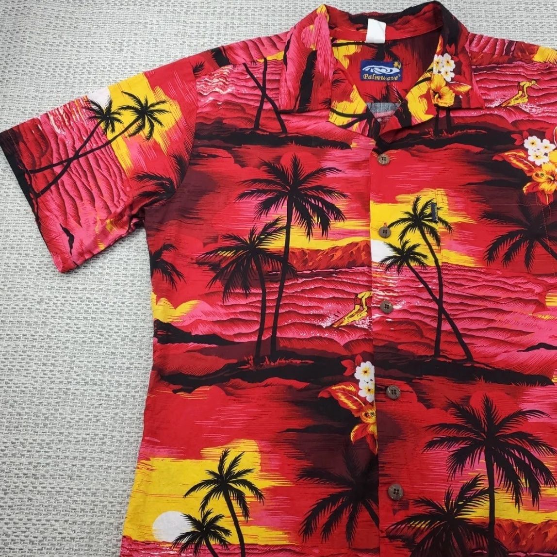 Vintage VTG Palmwave Hawaiian Shirt Mens Adult Large Surfer Beach Palms Floral Sunset Shirt Size US L / EU 52-54 / 3 - 3 Thumbnail