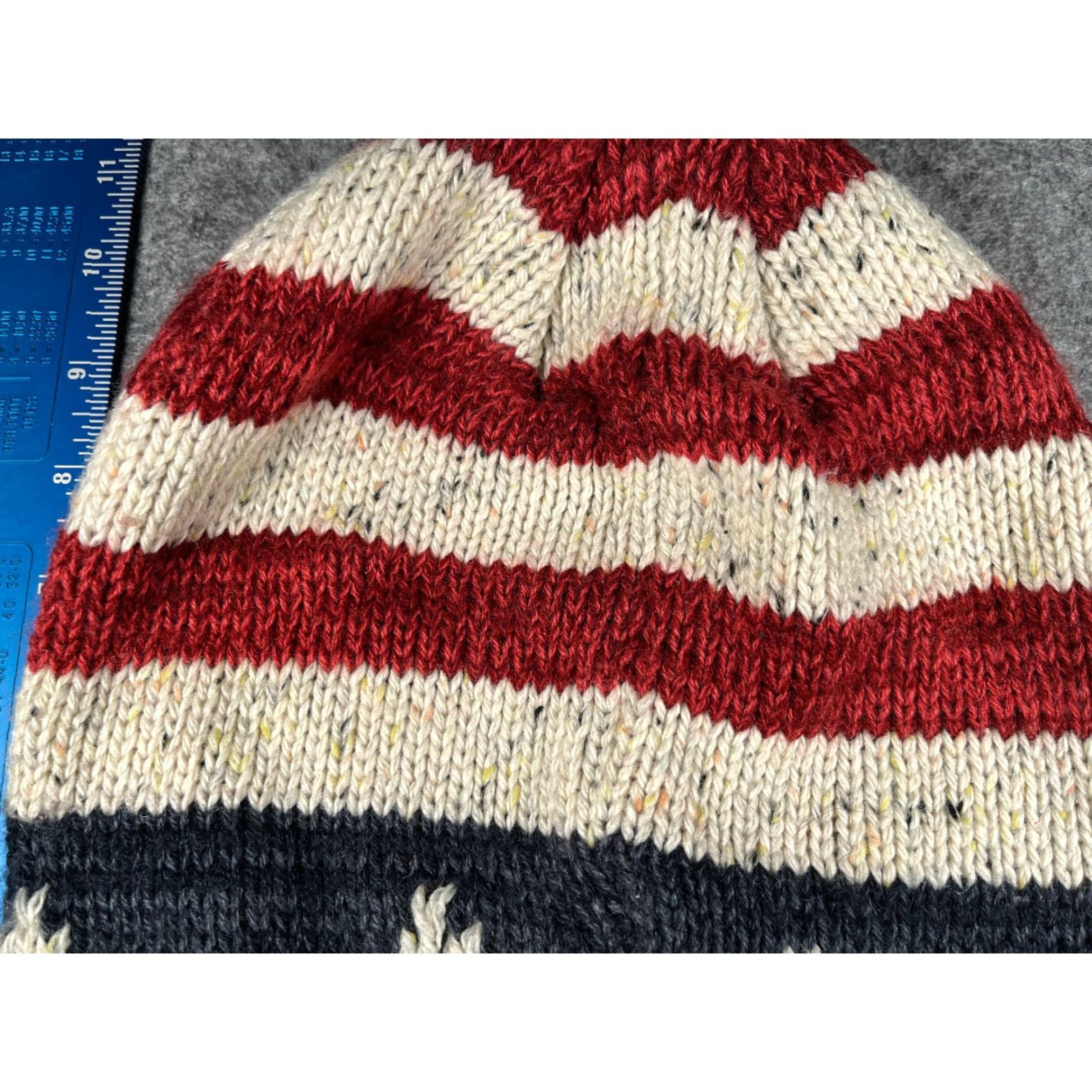 Vintage USA Flag Mukluks Beanie Women Blue Red White Stripe Confetti Knit 100% Acrylic Woman Winter Hat USA Flag Beanie Womens Blue Size ONE SIZE - 3 Thumbnail