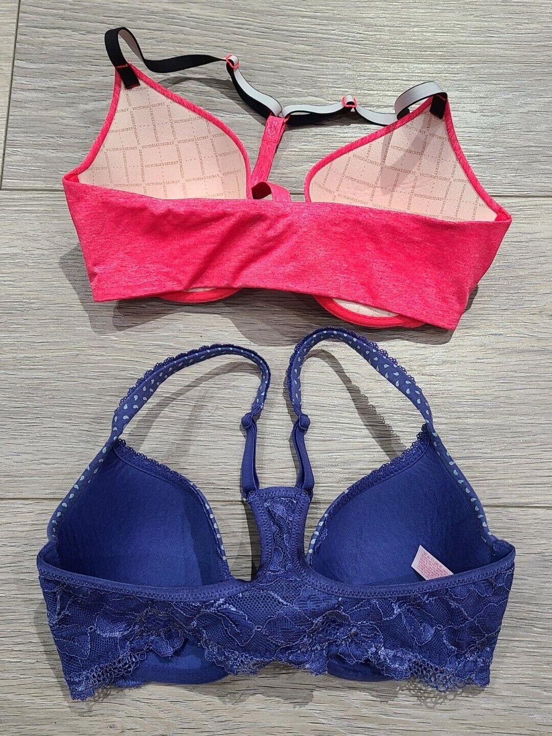 Designer Victoria Secret Bra Lot 32D Pink And Blue Body And Demi Size ONE SIZE - 3 Thumbnail
