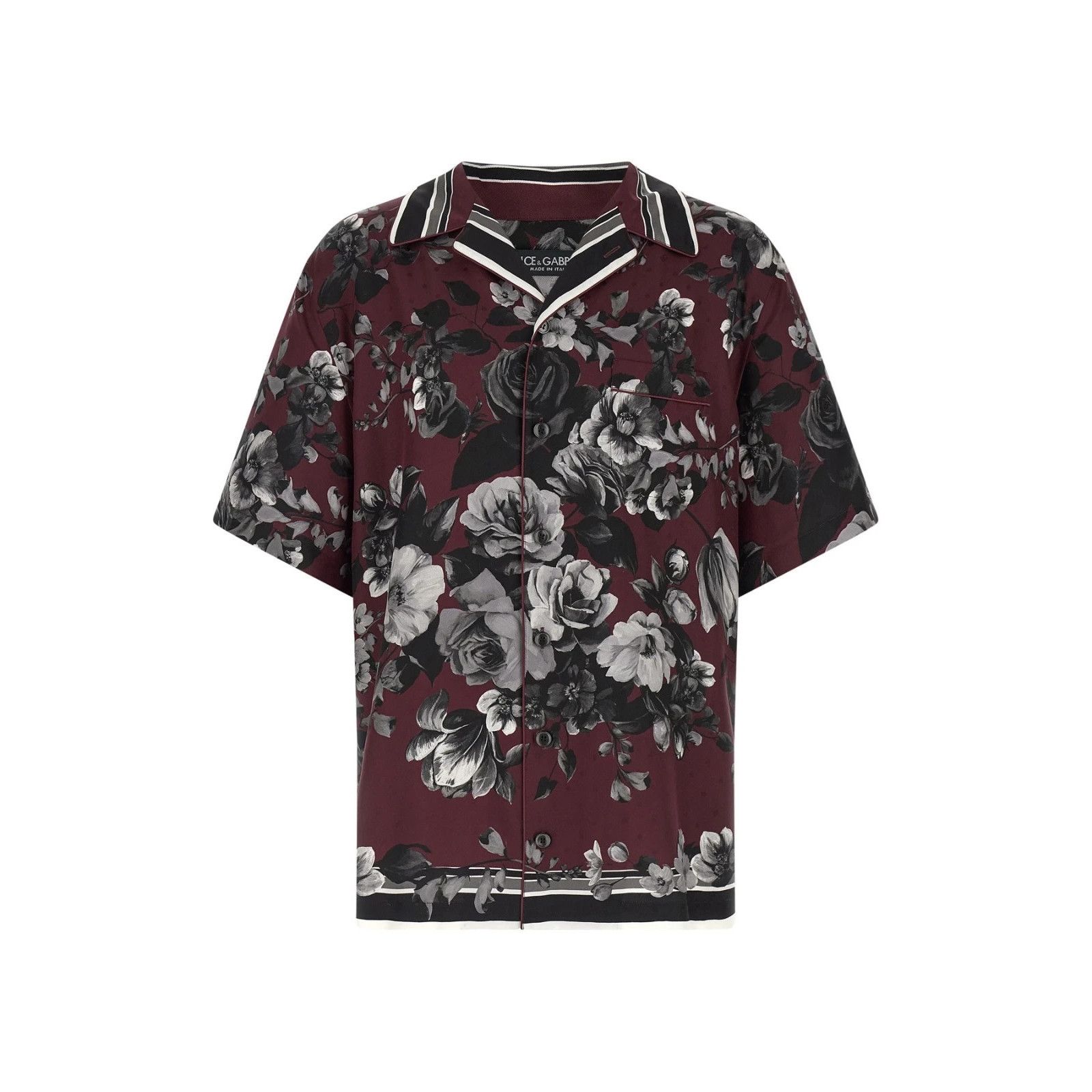 DOLCE & GABBANA Bouquet Fiori Flower Bordeaux Silk Shirt New