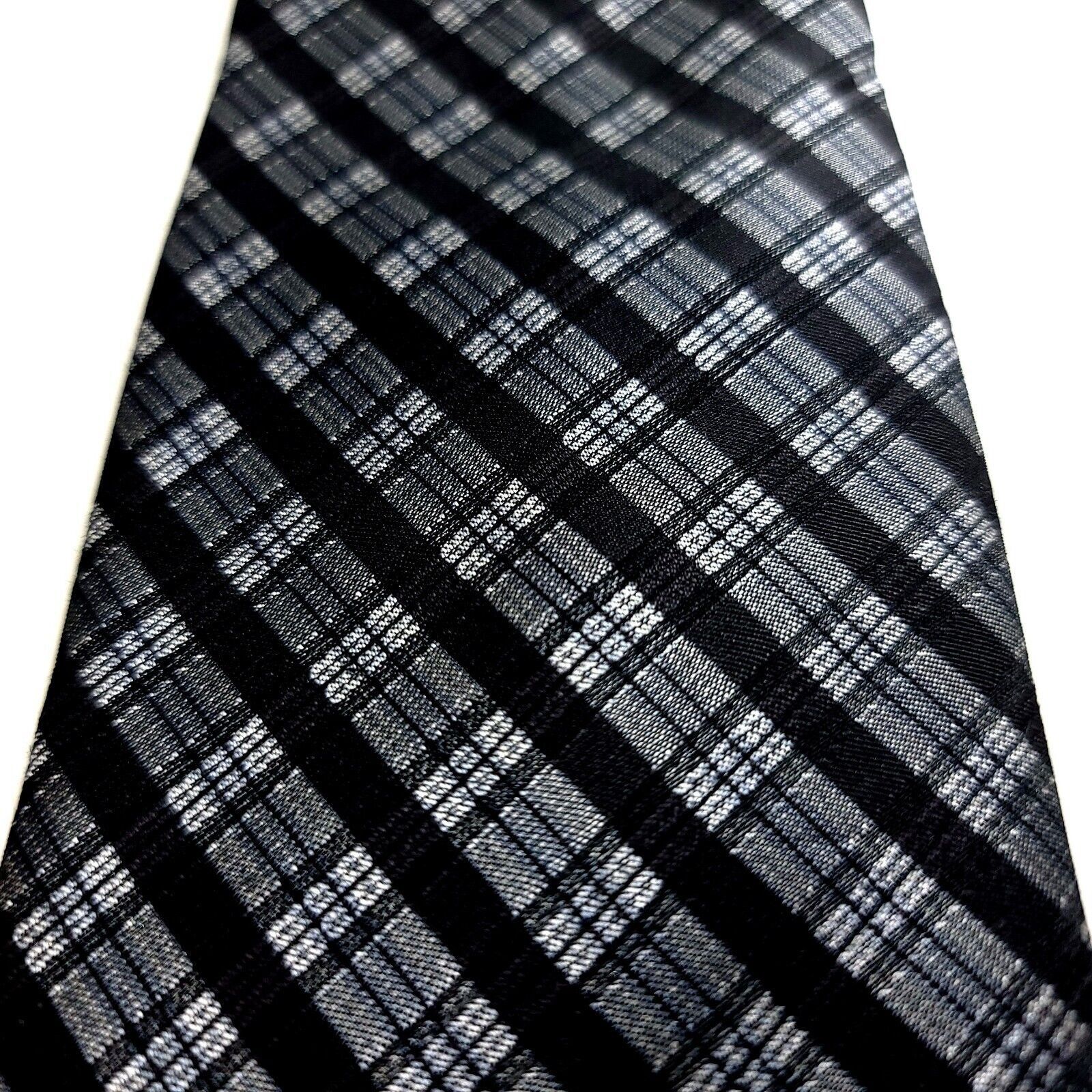 Calvin Klein Calvin Klein Gray Black Plaid Woven Silk Tie Size ONE SIZE - 2 Thumbnail