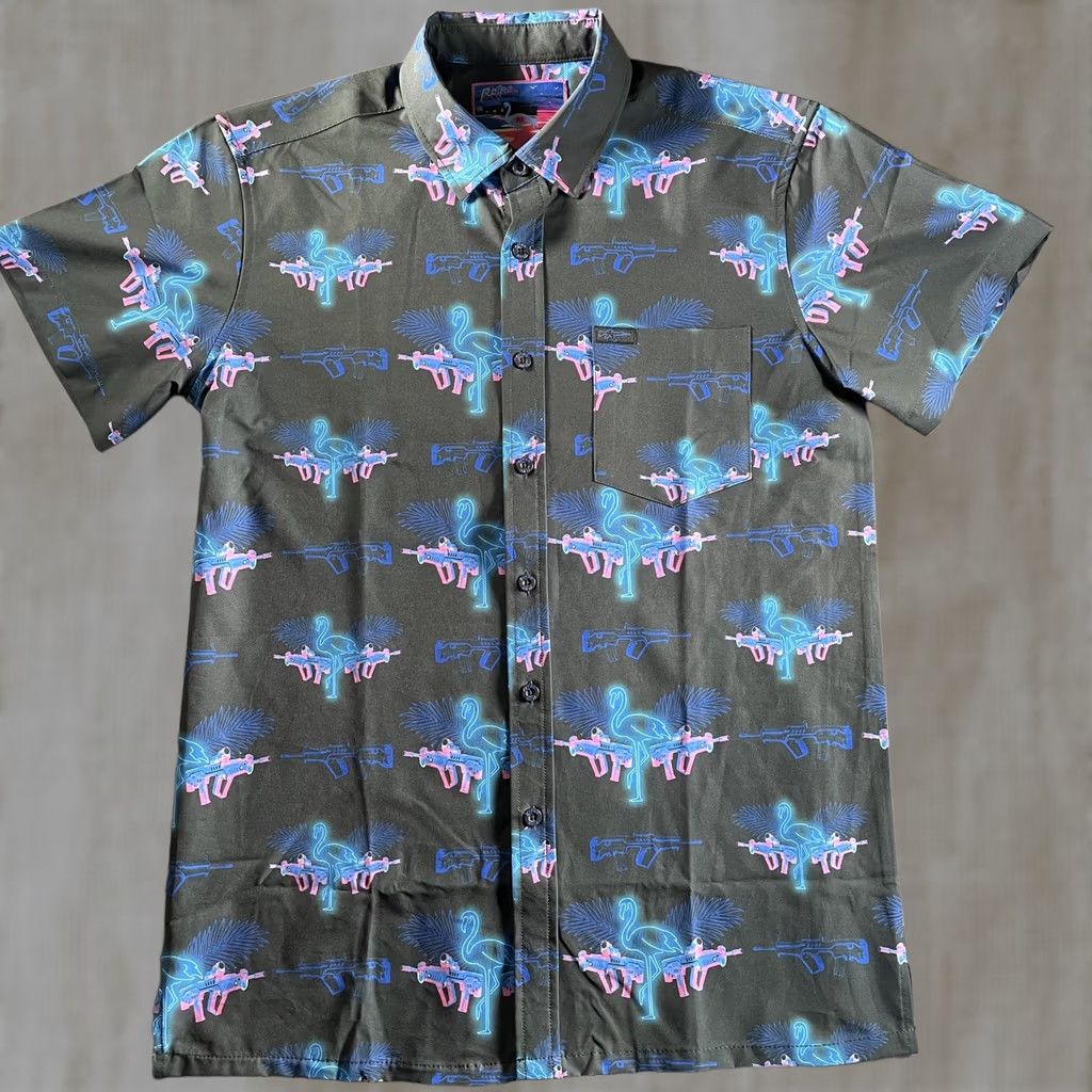Etro Retro Rifle Shirt Mens M Black Flamingo Gun Short Sleeve Button Up School? Size US M / EU 48-50 / 2 - 1 Thumbnail