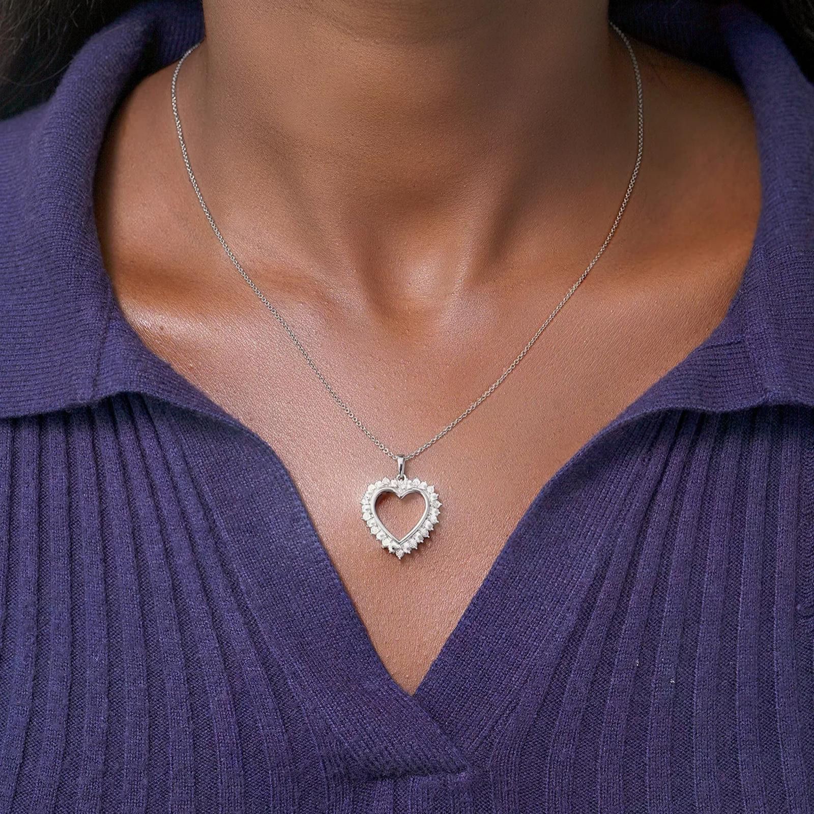 Macys Macy’s Diamond Heart Pendant Necklace – Sterling Silver Size ONE SIZE - 4 Thumbnail