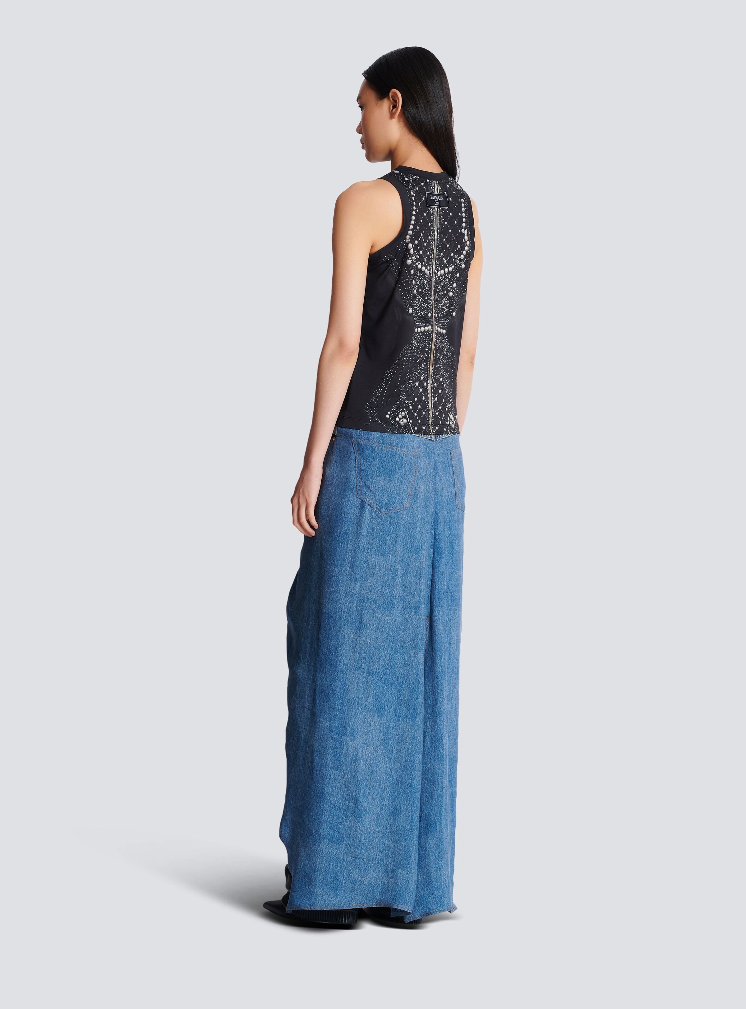 Balmain o1s1wg111225 Satin Jersey Tank Top in Black Size M / US 6-8 / IT 42-44 - 6 Thumbnail